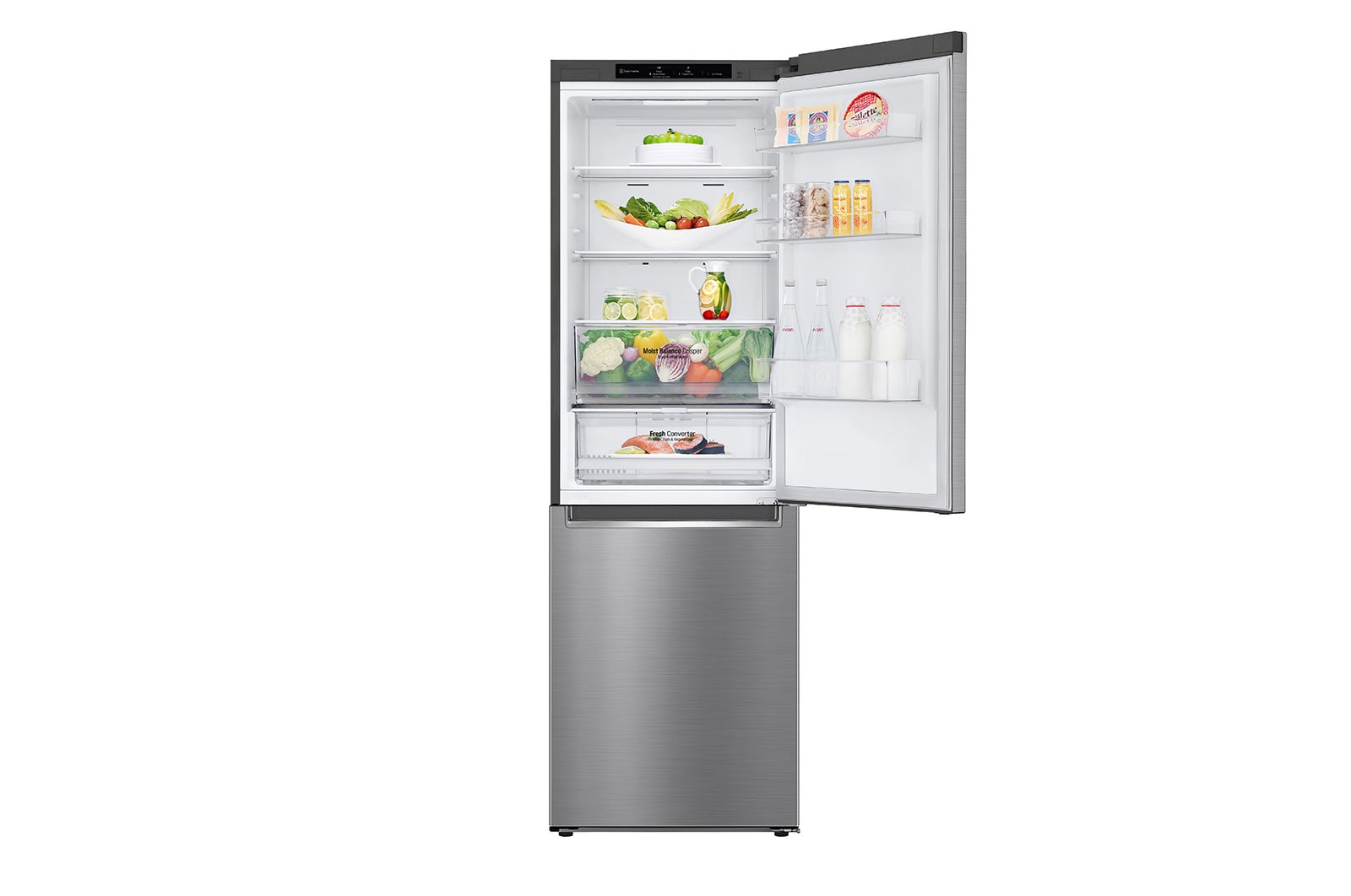 LG 1.86M 341L Kølefryseskab(Shiny Steel) - Energiklasse D, Nature Fresh, Door Cooling+™ og Smart Diagnosis™, GBB61PZGGN