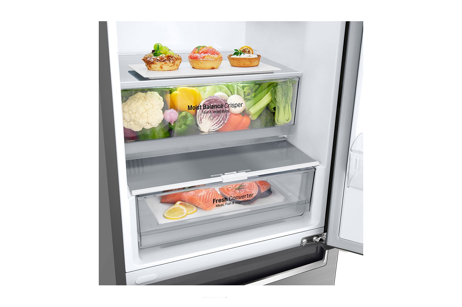 LG 1.86M 341L Kølefryseskab(Shiny Steel) - Energiklasse D, Nature Fresh, Door Cooling+™ og Smart Diagnosis™, GBB61PZGGN
