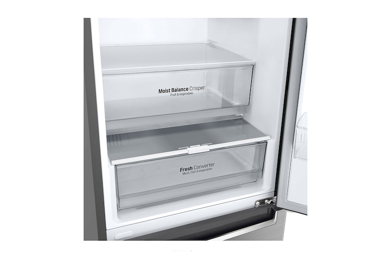 LG 1.86M 341L Kølefryseskab(Shiny Steel) - Energiklasse D, Nature Fresh, Door Cooling+™ og Smart Diagnosis™, GBB61PZGGN