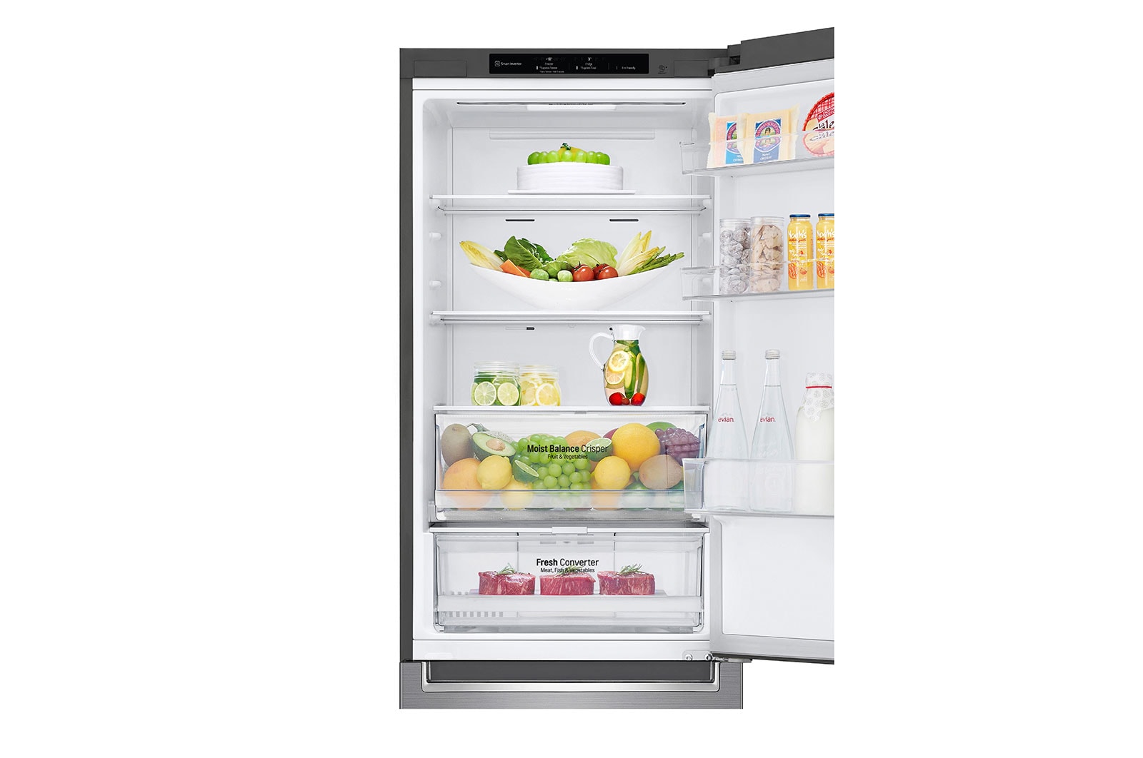 LG 1.86M 341L Kølefryseskab(Shiny Steel) - Energiklasse D, Nature Fresh, Door Cooling+™ og Smart Diagnosis™, GBB61PZGGN
