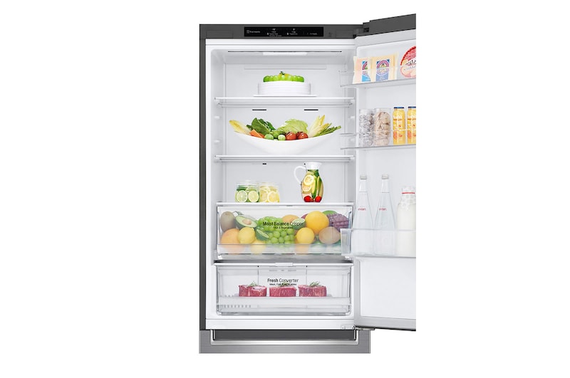 LG 1.86M 341L Kølefryseskab(Shiny Steel) - Energiklasse D, Nature Fresh, Door Cooling+™ og Smart Diagnosis™, GBB61PZGGN