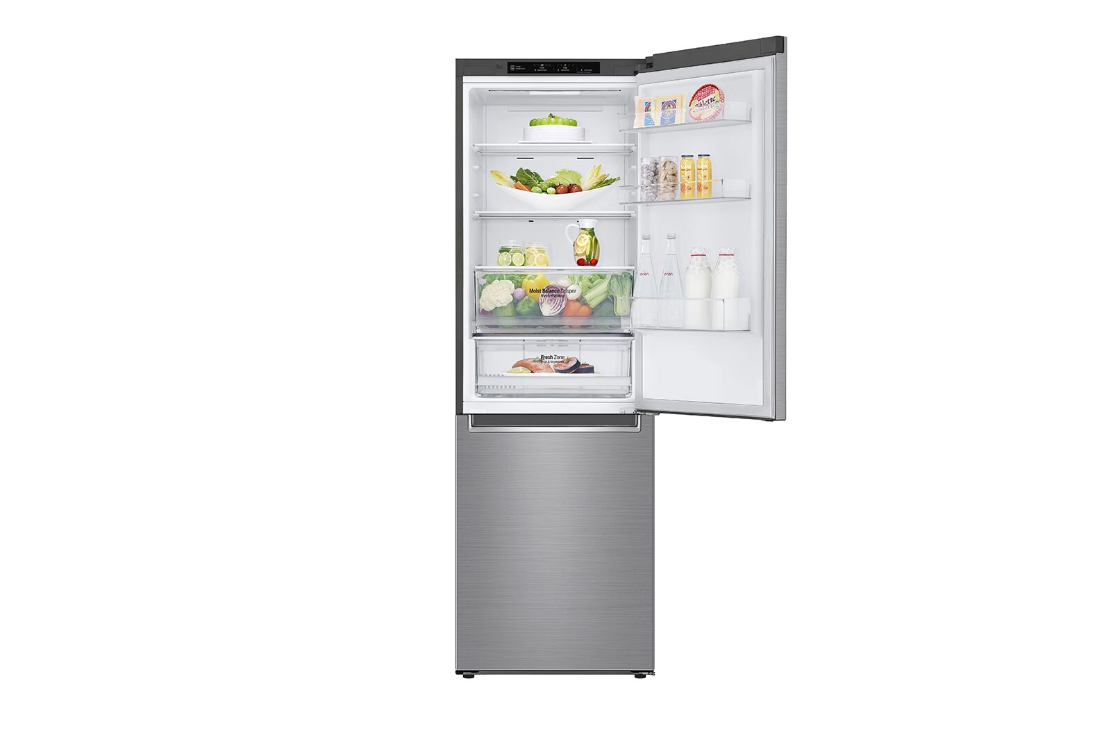 LG 1.86M 341L Kølefryseskab(Shiny Steel) - Energiklasse E, DoorCooling™, GBB61PZJMN