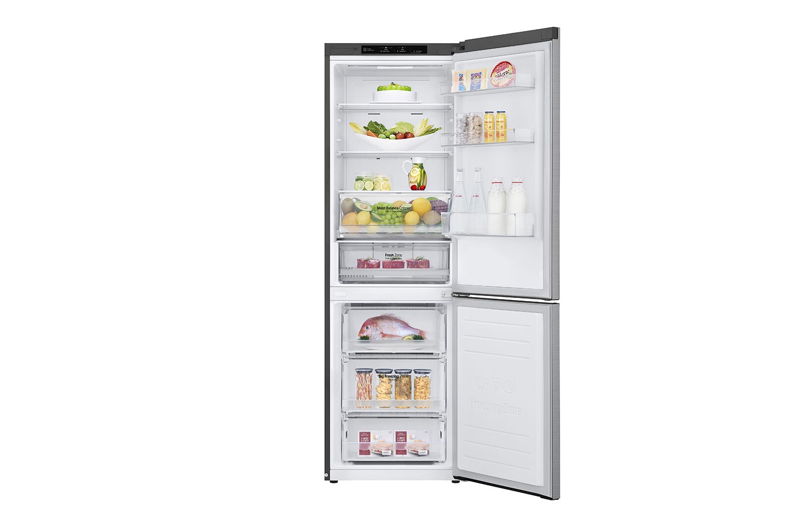 LG 1.86M 341L Kølefryseskab(Shiny Steel) - Energiklasse E, Door Cooling™, GBB61PZJZN