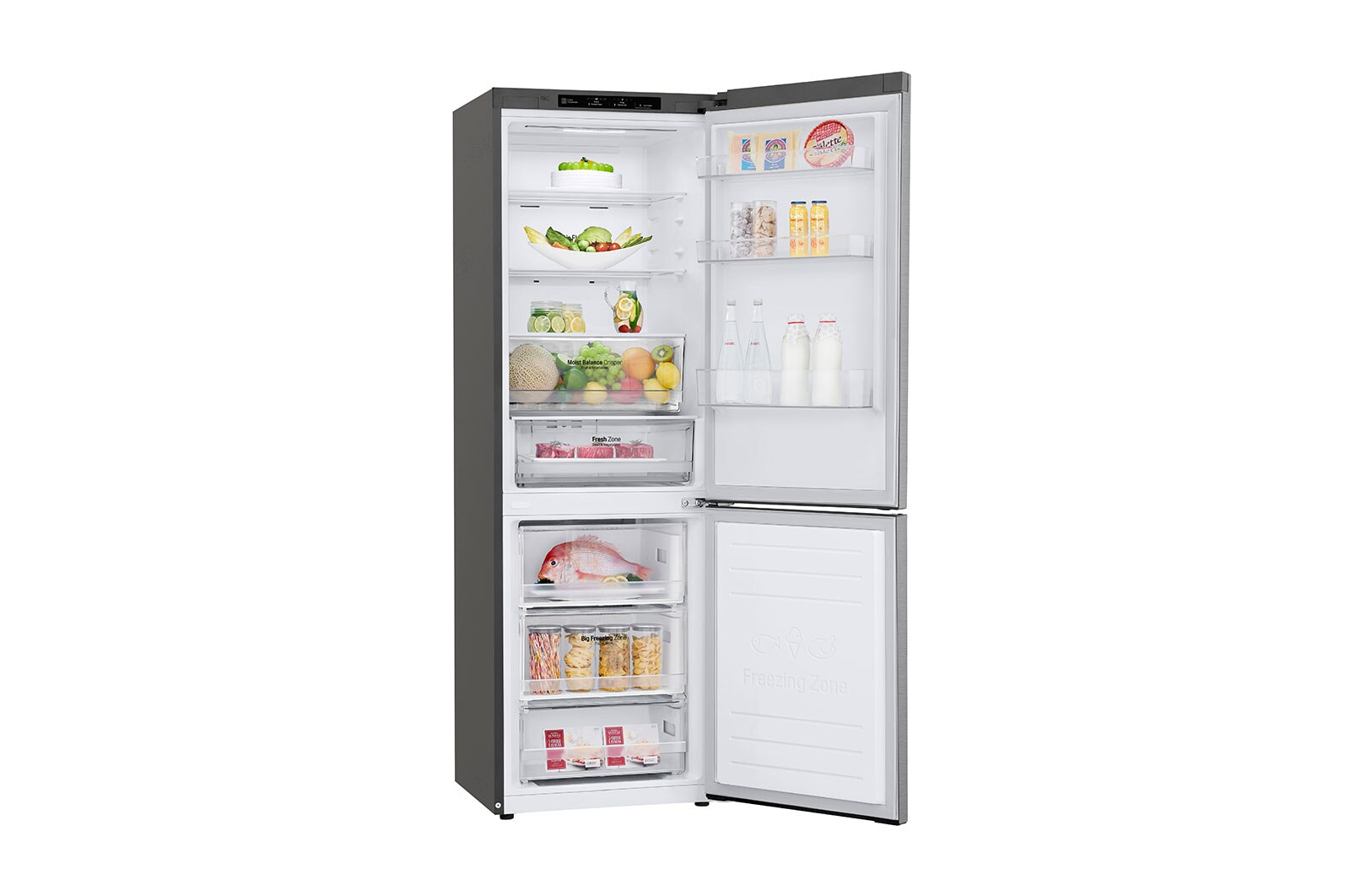 LG 1.86M 341L Kølefryseskab(Shiny Steel) - Energiklasse E, Door Cooling™, GBB61PZJZN