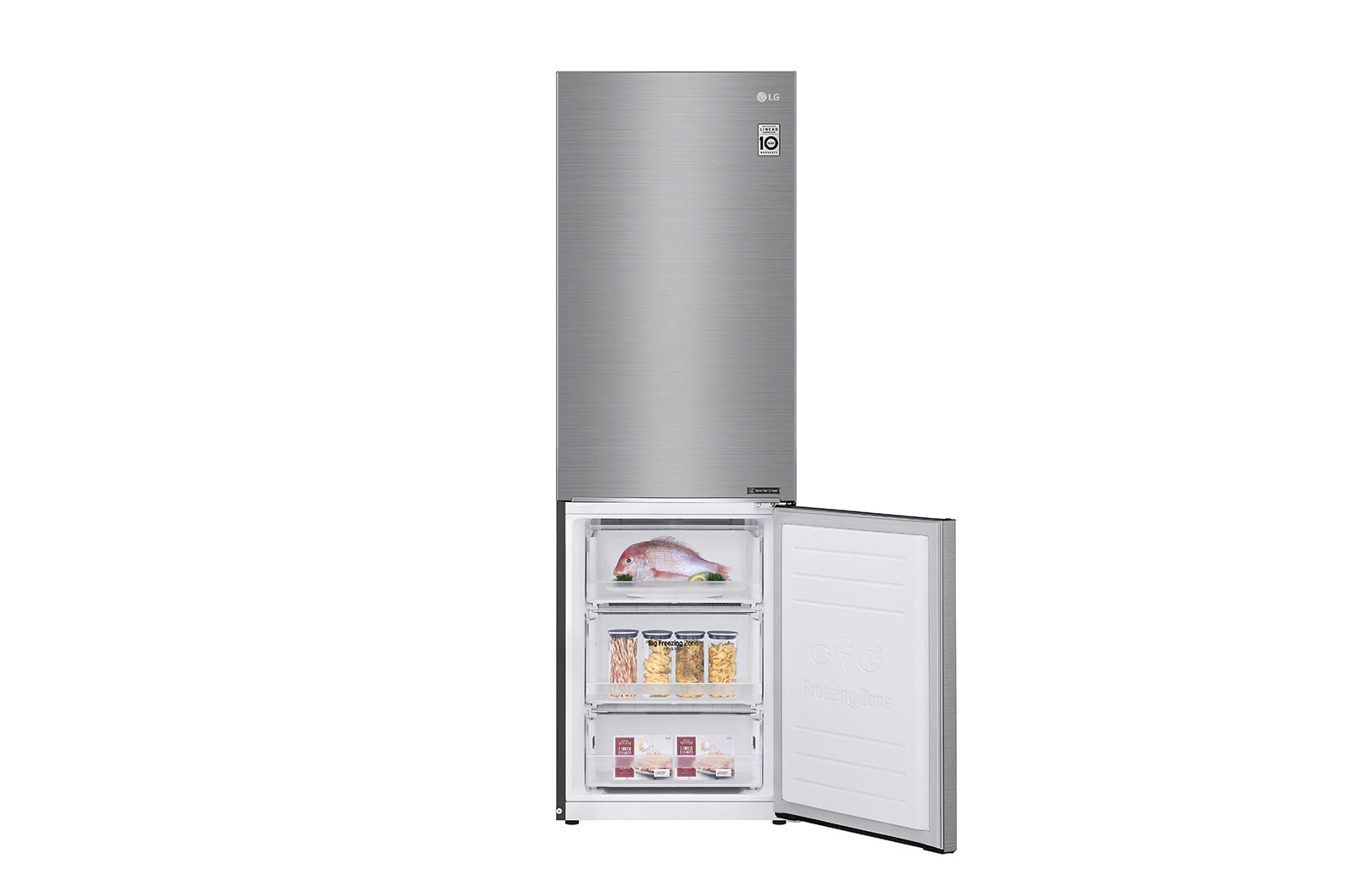LG 1.86M 341L Kølefryseskab(Shiny Steel) - Energiklasse E, Door Cooling™, GBB61PZJZN