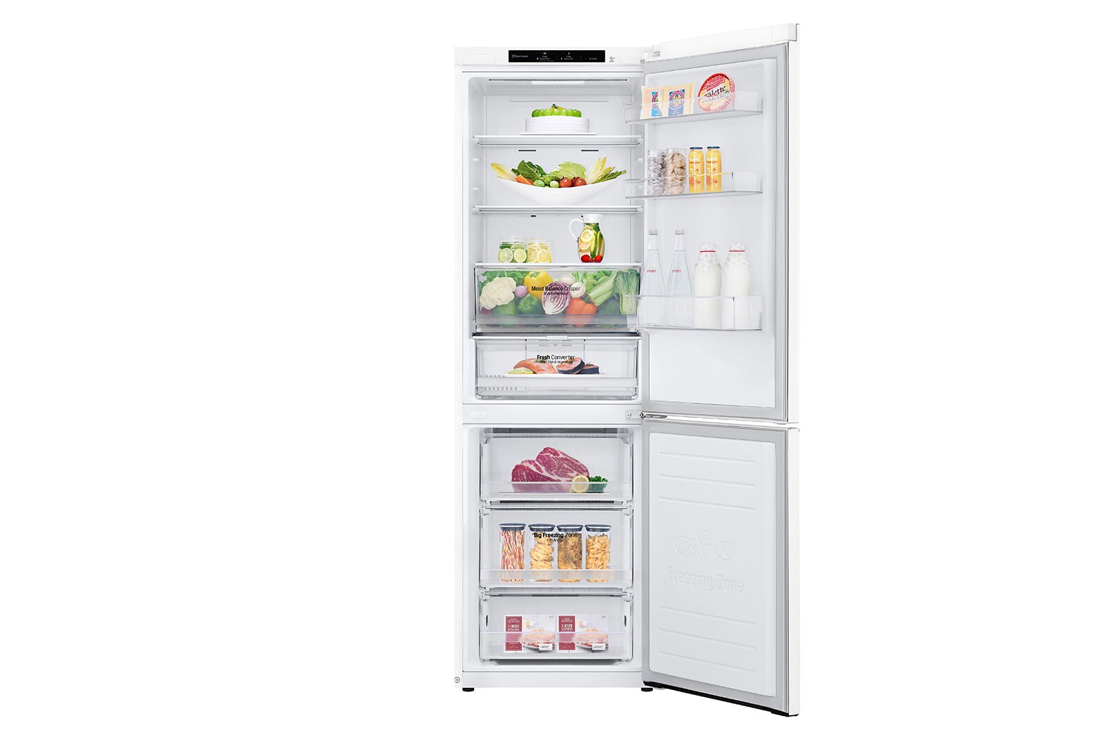LG 1.86M 341L Kølefryseskab(Hvid) - Energiklasse D,  Nature Fresh, Door Cooling+™ og Smart Diagnosis™, GBB61SWGGN