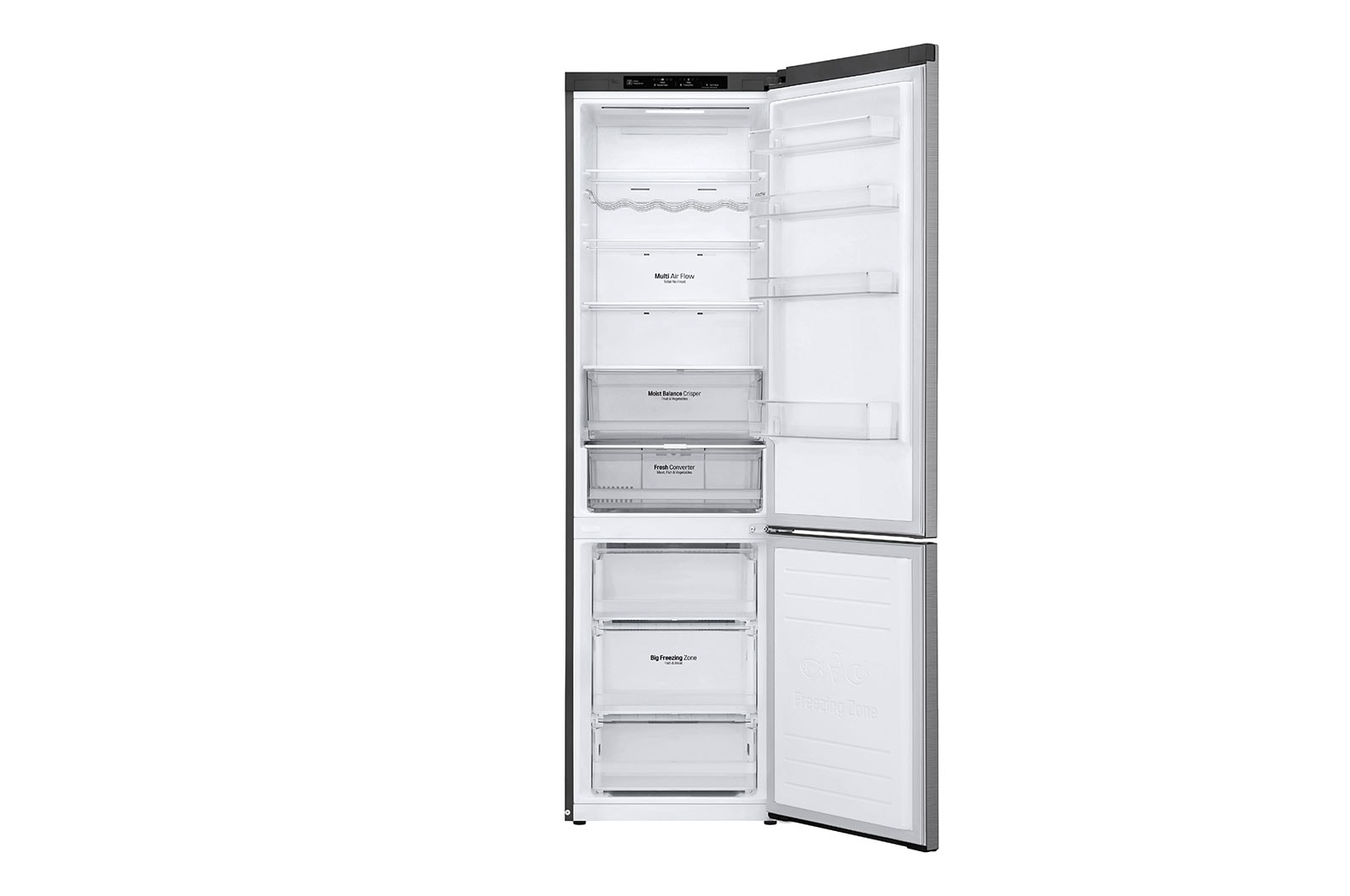 LG 2.03M 384L Kølefryseskab(Shiny Steel) - Energiklasse D, Door Cooling™ , GBB62PZGFN