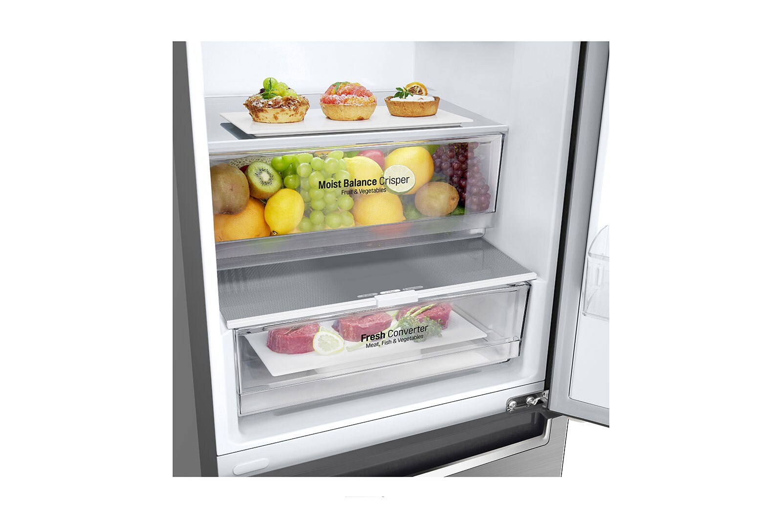 LG 2.03M 384L Kølefryseskab(Shiny Steel) - Energiklasse D, Door Cooling™ , GBB62PZGFN