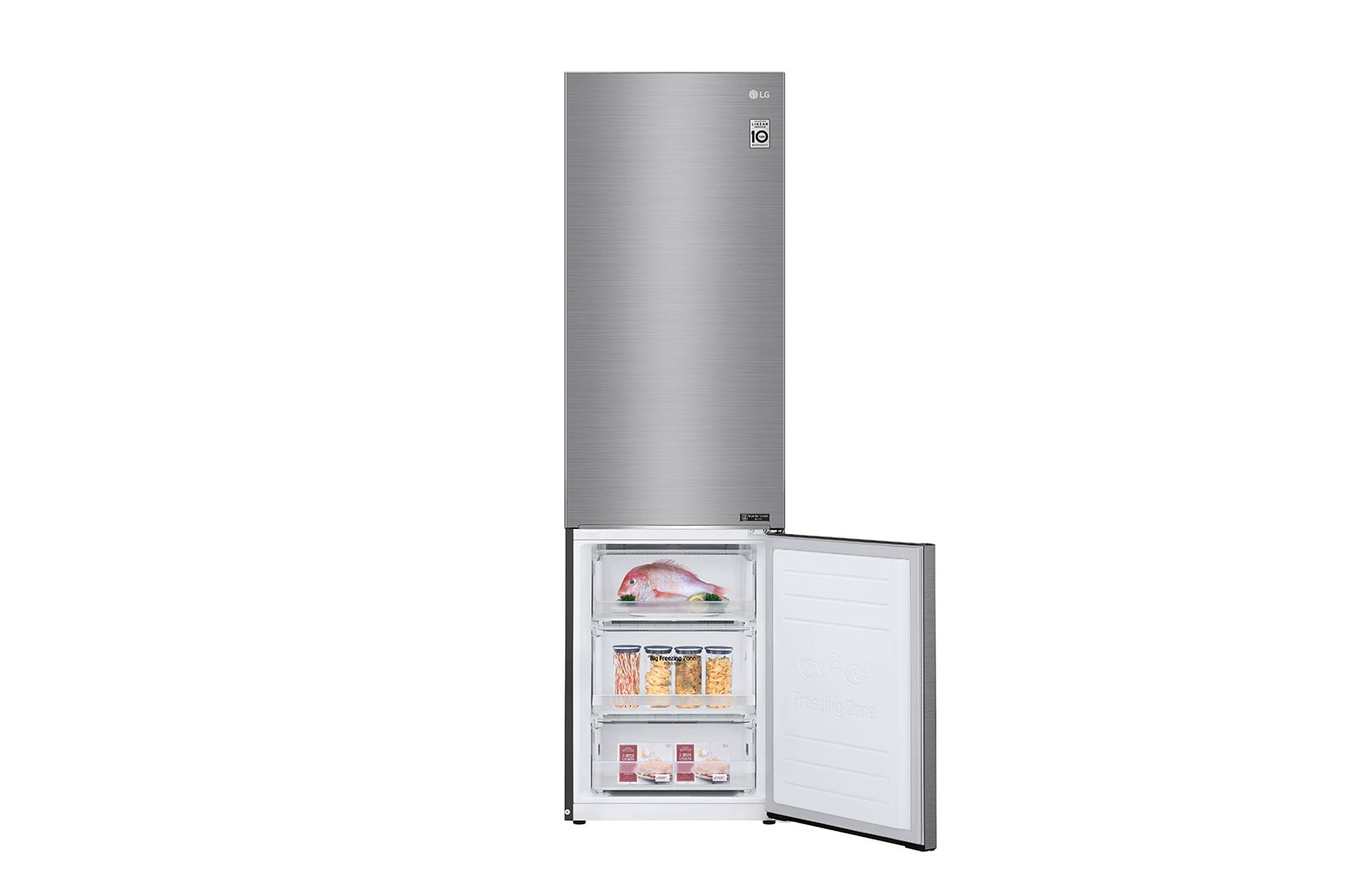 LG 2.03M 384L Kølefryseskab(Shiny Steel) - Energiklasse D, Door Cooling™ , GBB62PZGFN