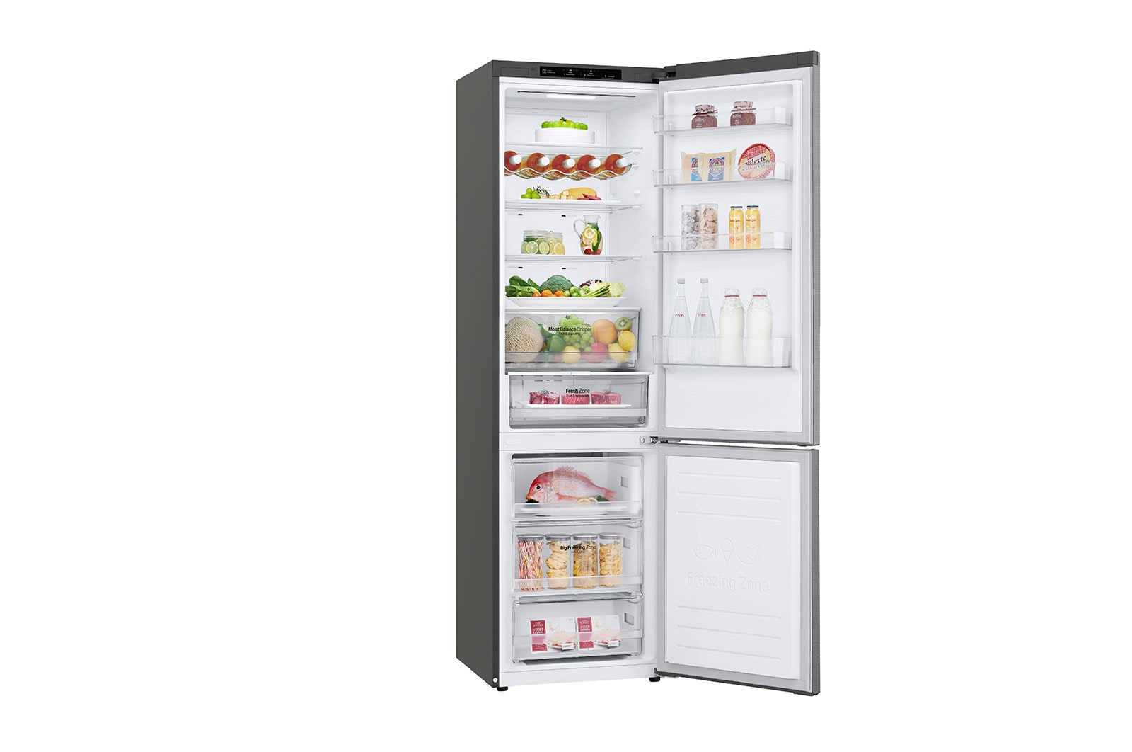 LG 2.03M 384L Kølefryseskab(Shiny Steel) - Energiklasse D, Door Cooling™ , GBB62PZGFN
