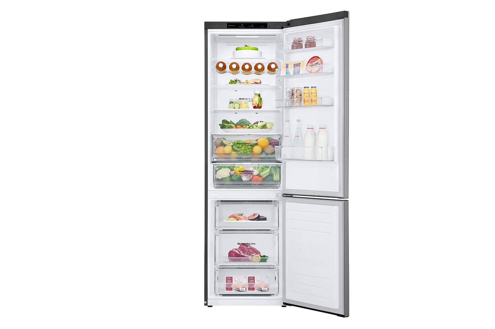 LG 2.03M 384L Kølefryseskab(Shiny Steel) - Energiklasse D, Door Cooling™ , GBB62PZGGN
