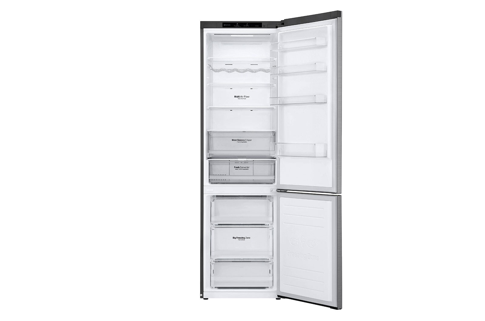 LG 2.03M 384L Kølefryseskab(Shiny Steel) - Energiklasse D, Door Cooling™ , GBB62PZGGN