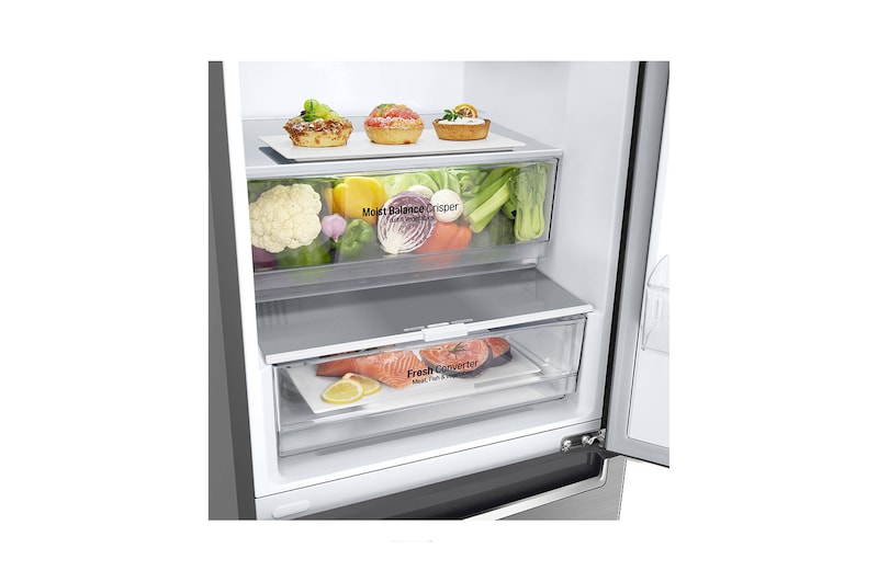 LG 2.03M 384L Kølefryseskab(Shiny Steel) - Energiklasse D, Door Cooling™ , GBB62PZGGN