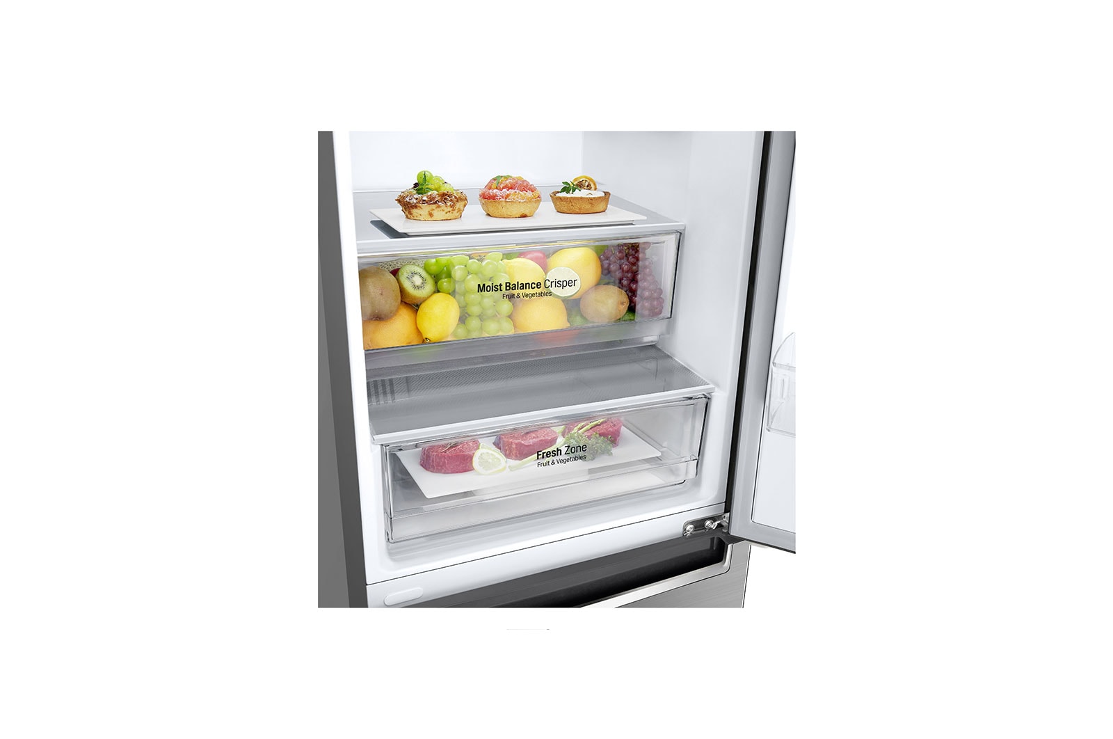 LG 2.03M 384L Kølefryseskab(Shiny Steel) - Energiklasse E, Door Cooling™ og Smart Diagnosis™ med Wi-Fi, GBB62PZHZN