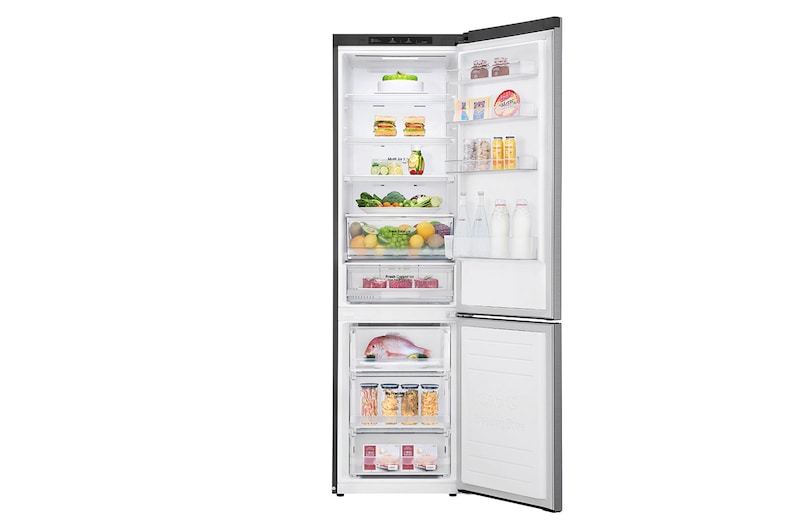LG 2.03M 384L Kølefryseskab(Shiny Steel) - Energiklasse E, Door Cooling™ , GBB62PZJZN