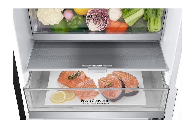 LG 1.86M 341L Kølefryseskab(Matte Black) - Energiklasse D, Door Cooling™, GBB71MCEGN