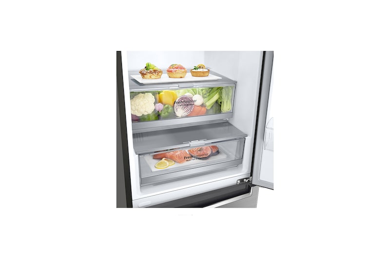 LG 1.86M 341L Kølefryseskab(Shiny Steel) - Energiklasse D, Door Cooling™ og Smart Diagnosis™ med Wi-Fi, GBB71PZDGN