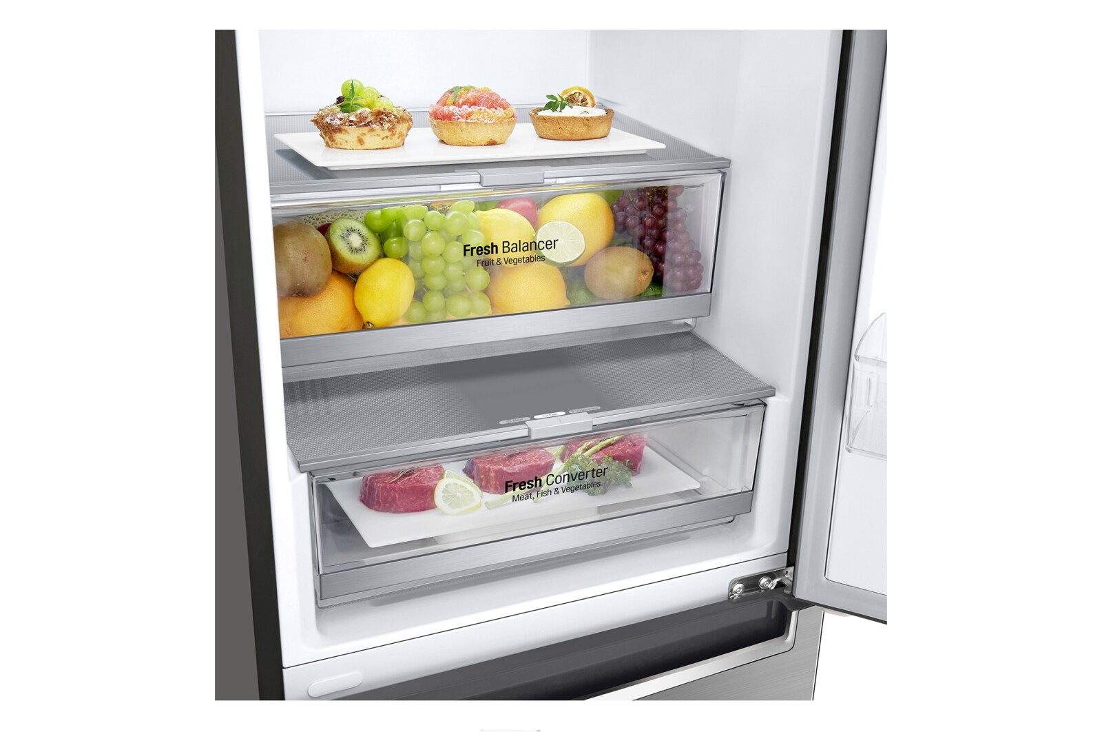 LG 1.86M 341L Kølefryseskab(Shiny Steel) - Energiklasse E, Door Cooling™ og Smart Diagnosis™ med Wi-Fi, GBB71PZDMN