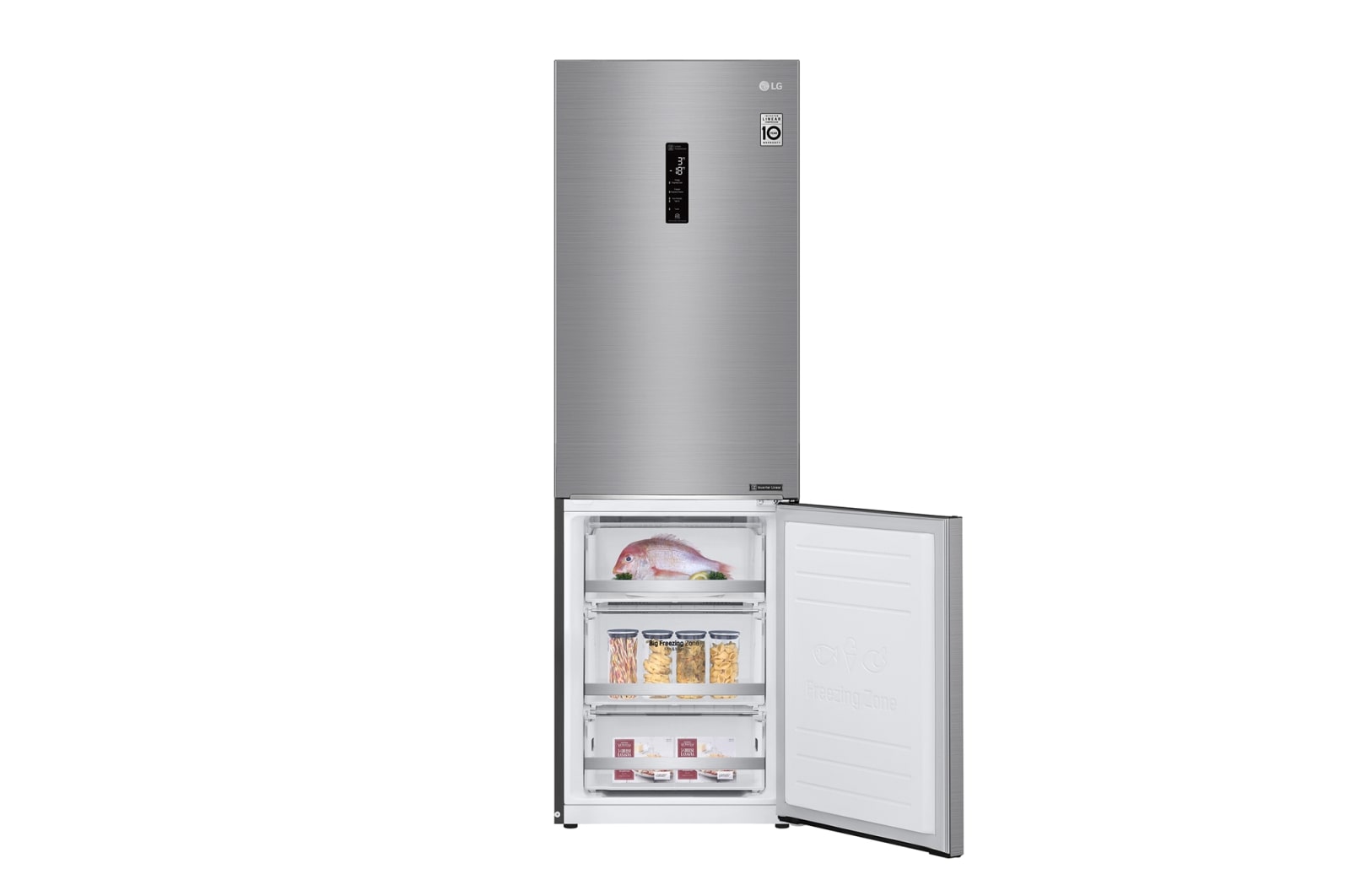 LG 1.86M 341L Kølefryseskab(Shiny Steel) - Energiklasse E, Door Cooling™ og Smart Diagnosis™ med Wi-Fi, GBB71PZDMN