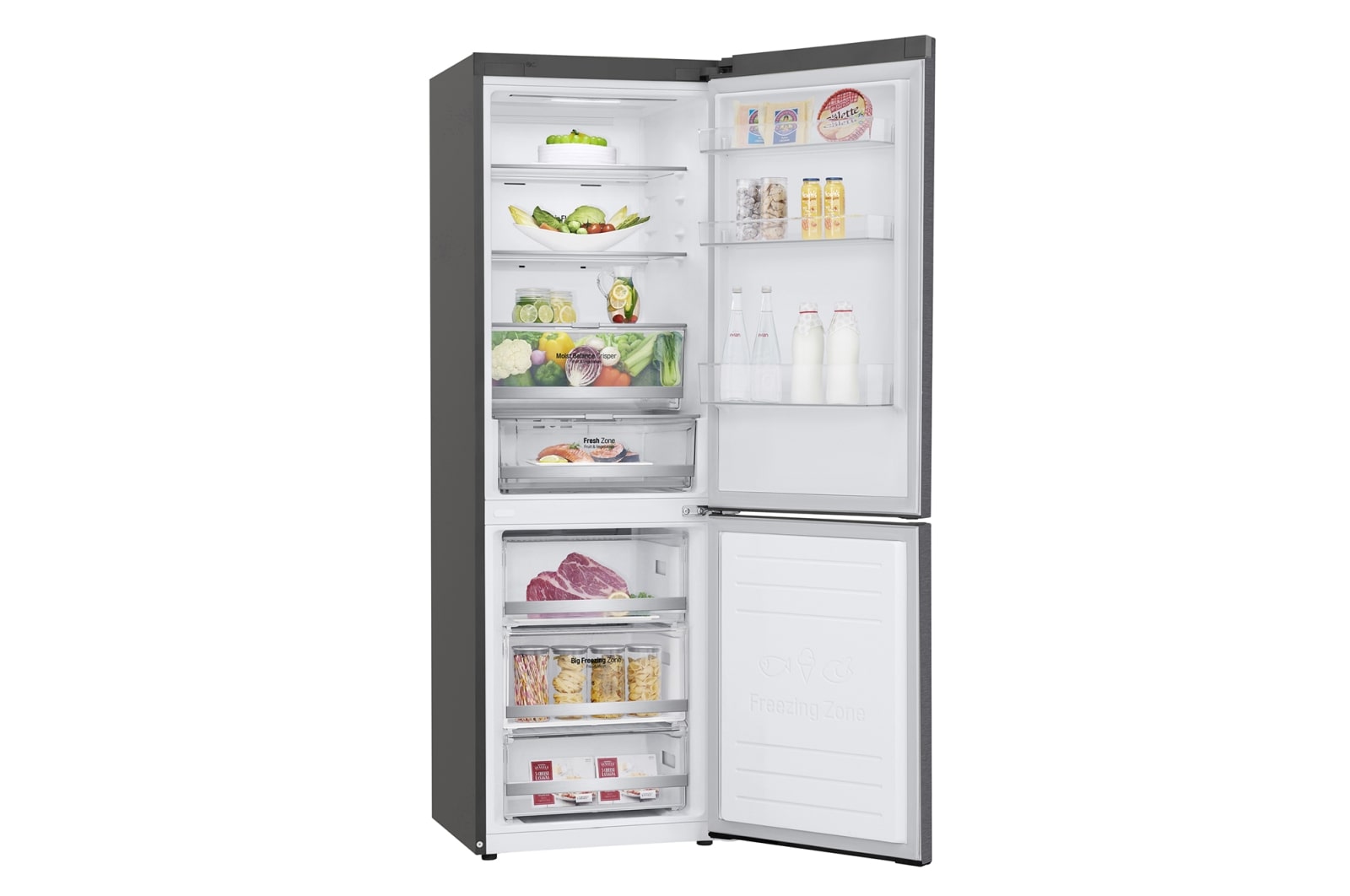 LG 1.86M 341L Kølefryseskab(Shiny Steel) - Energiklasse E, Door Cooling™ og Smart Diagnosis™ med Wi-Fi, GBB71PZDMN