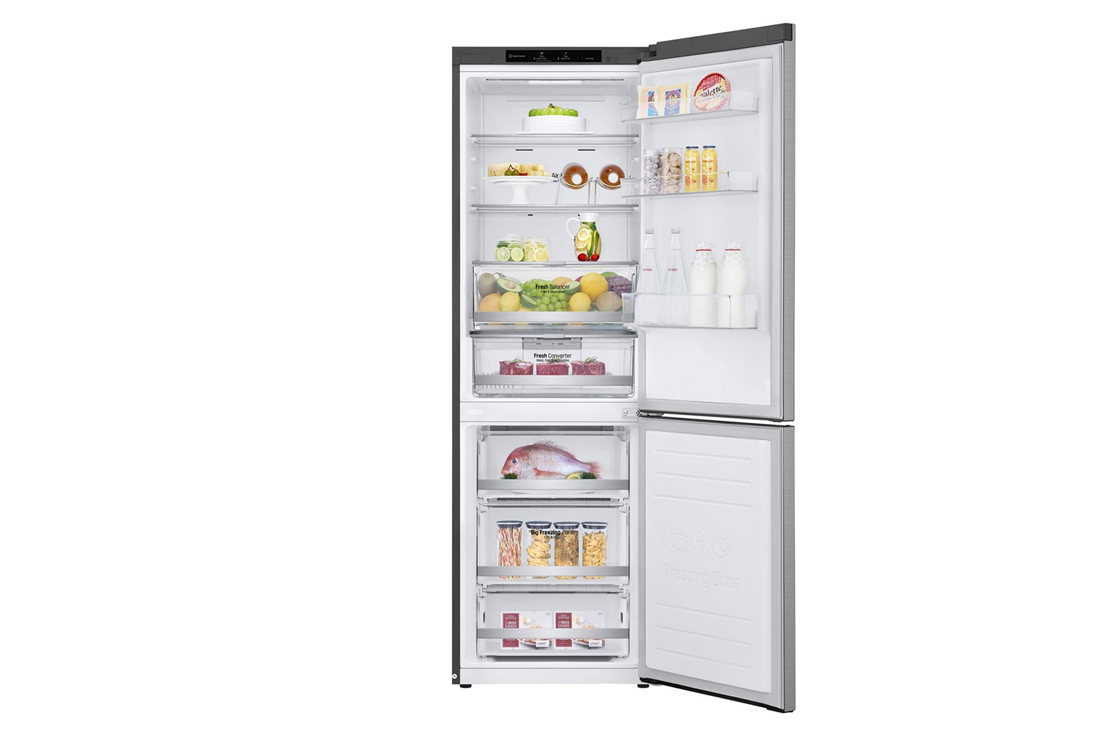 LG 1.86M 341L Kølefryseskab(Shiny Steel) - Energiklasse D, Door Cooling™, GBB71PZEGN