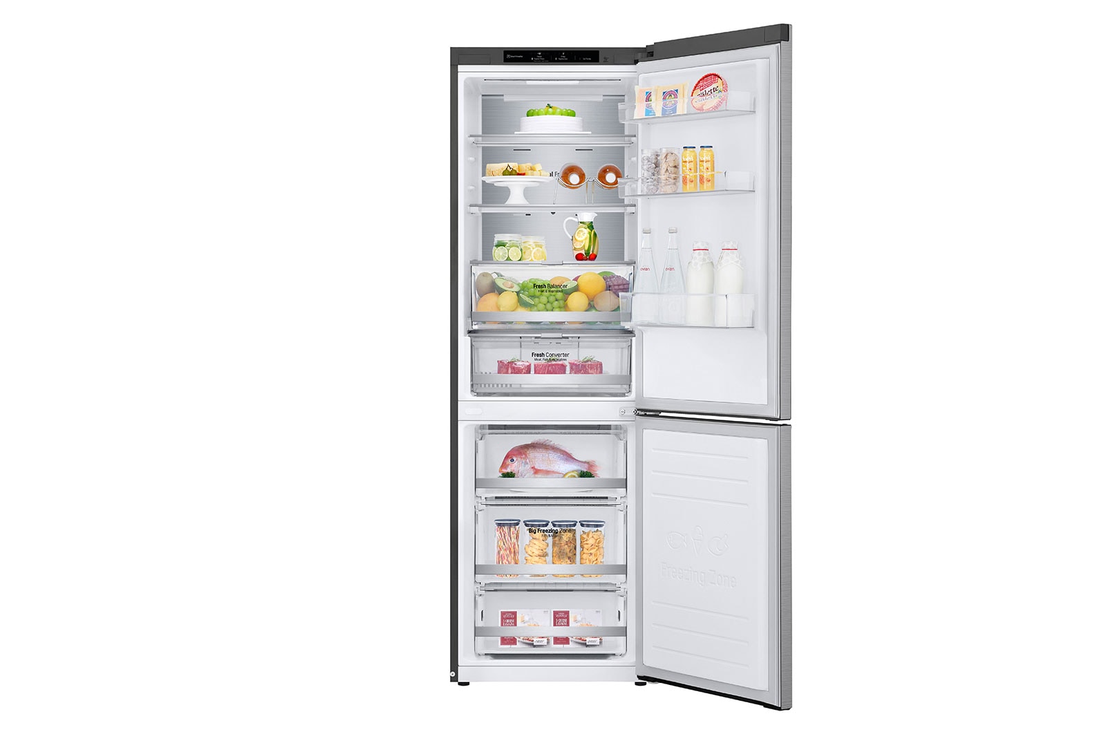 LG 1.86M 341L Kølefryseskab(Shiny Steel) - Energiklasse D, DoorCooling™ og Smart Diagnosis™, GBB71PZVGN