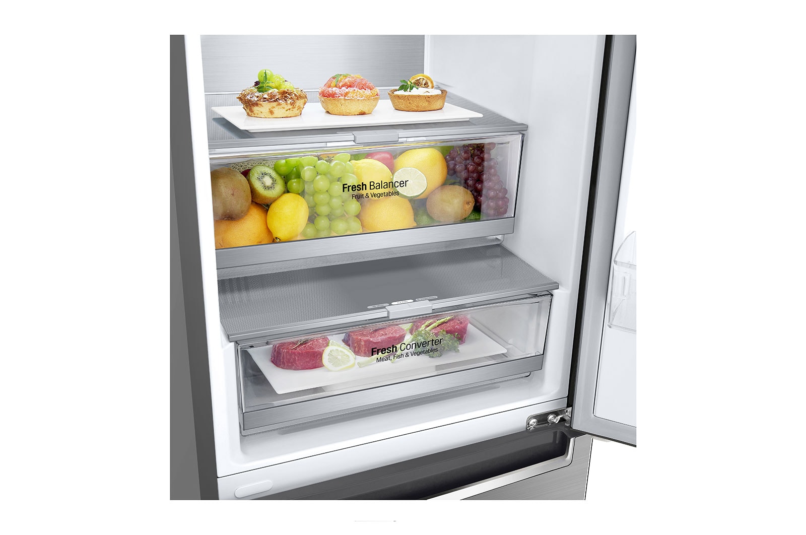 LG 1.86M 341L Kølefryseskab(Shiny Steel) - Energiklasse D, DoorCooling™ og Smart Diagnosis™, GBB71PZVGN