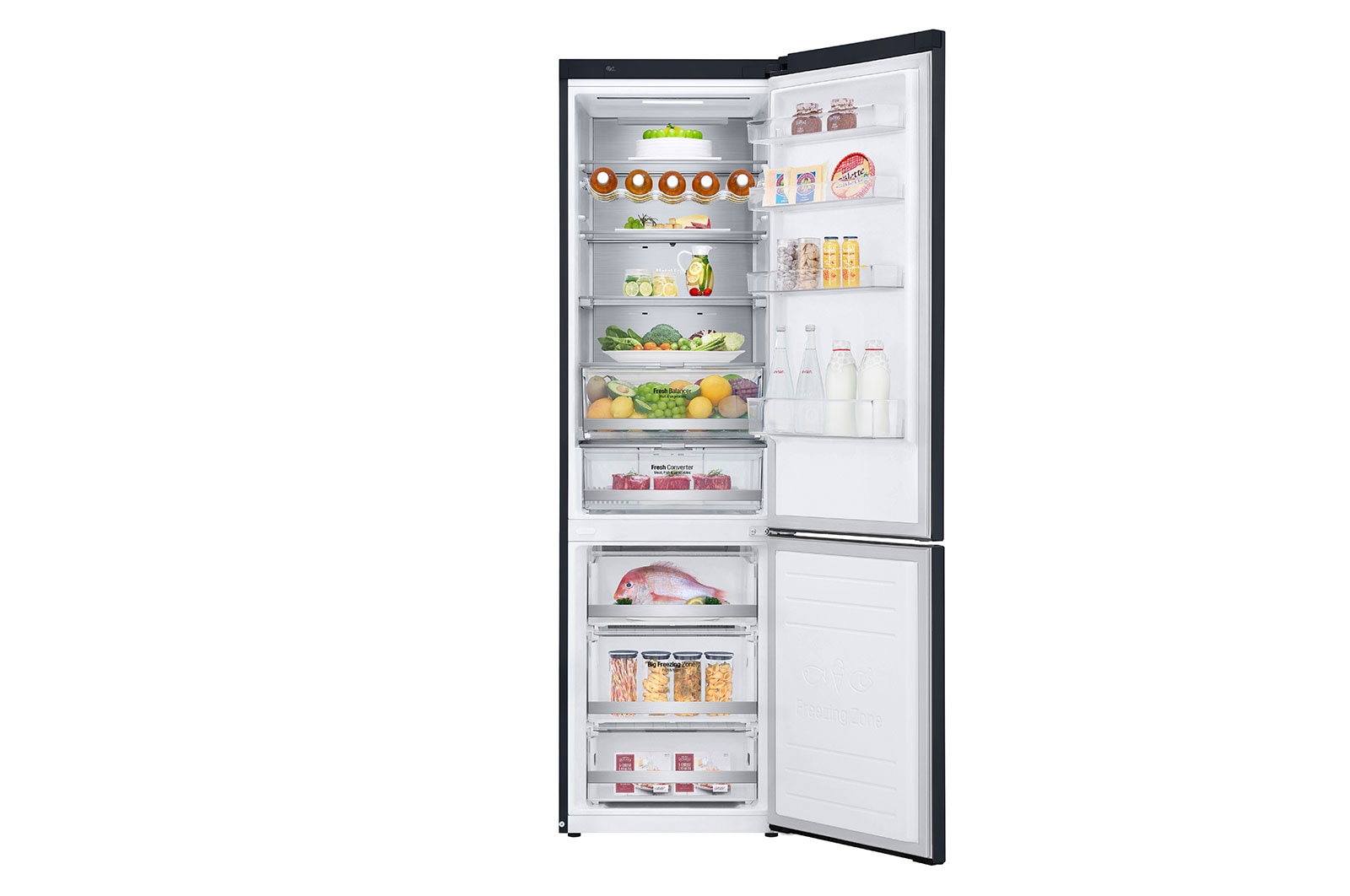 LG 2.03M 384L Kølefryseskab(Matte Black) - Energiklasse D, Door Cooling™ og Smart Diagnosis™ med Wi-Fi, GBB72MCUFN