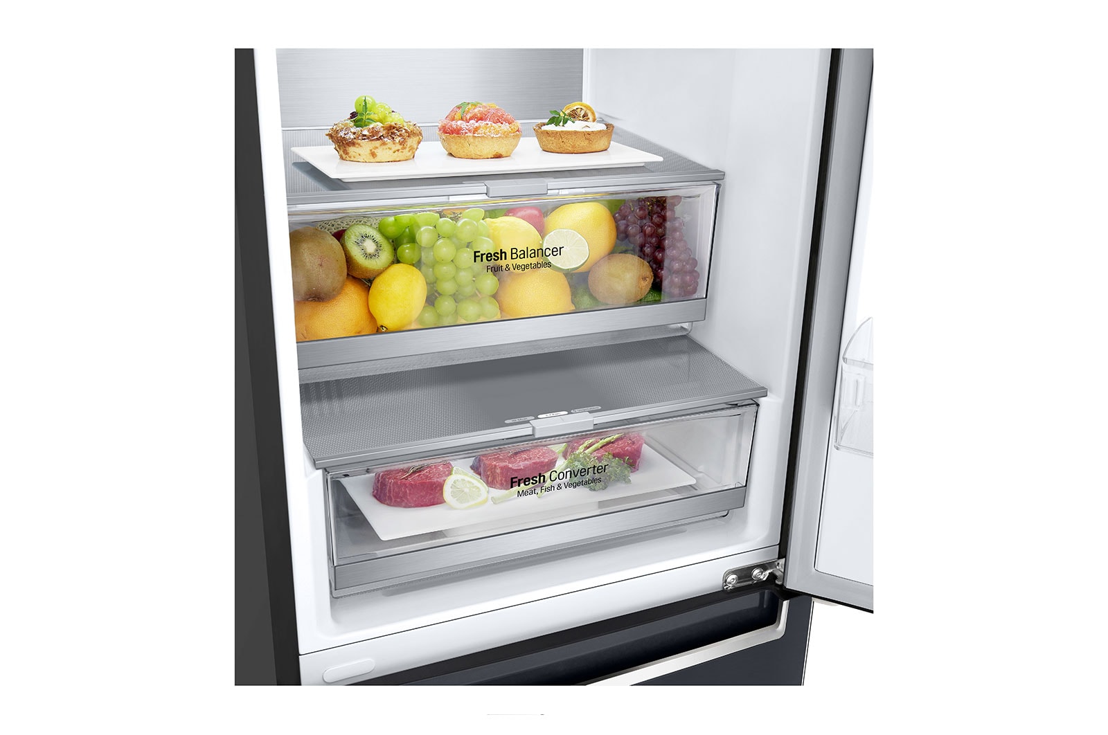 LG 2.03M 384L Kølefryseskab(Matte Black) - Energiklasse D, Door Cooling™ og Smart Diagnosis™ med Wi-Fi, GBB72MCUFN