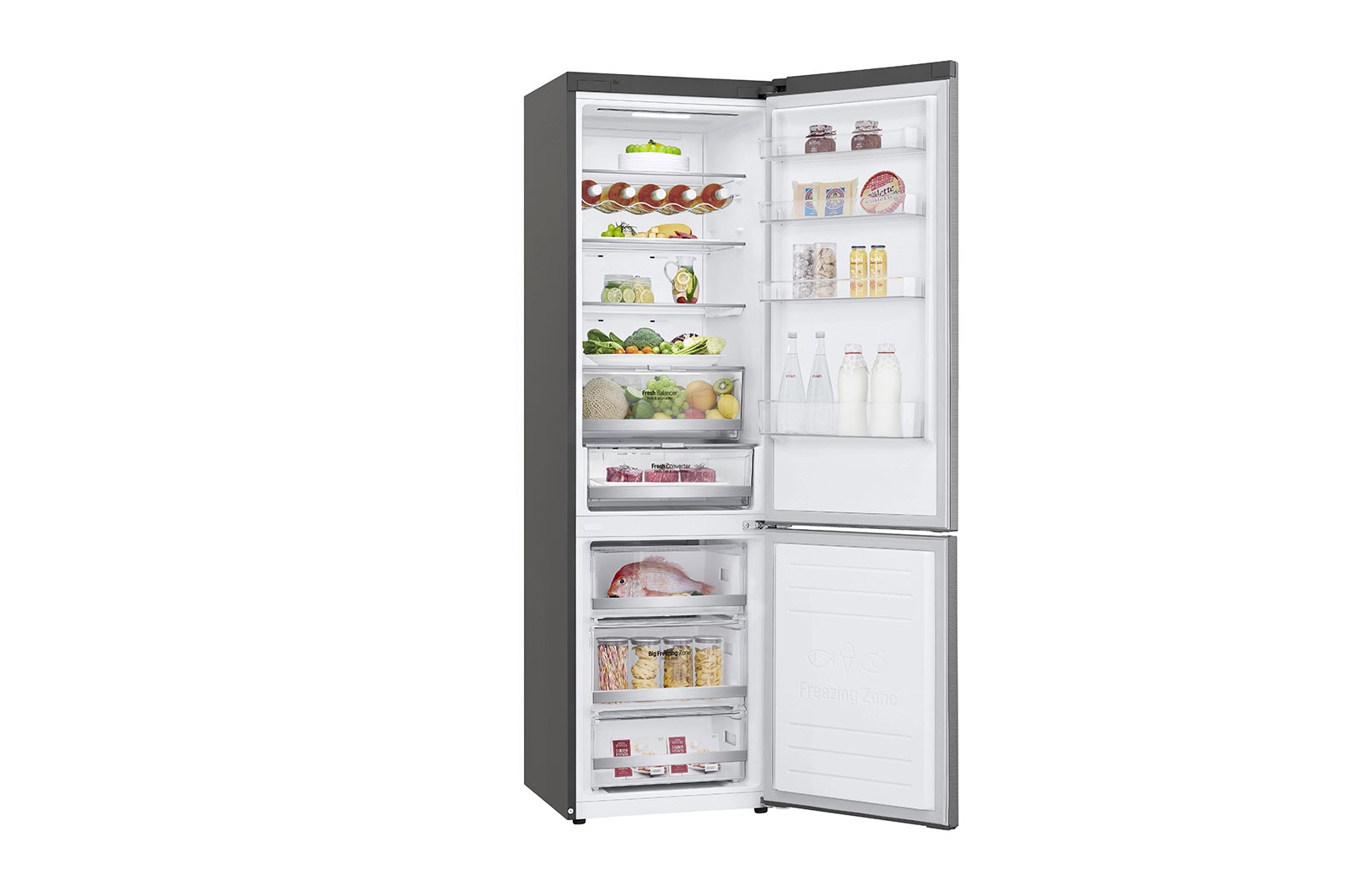 LG 2.03M 384L Kølefryseskab(Shiny Steel) - Energiklasse D, Door Cooling™ og Smart Diagnosis™ med Wi-Fi, GBB72PZDFN