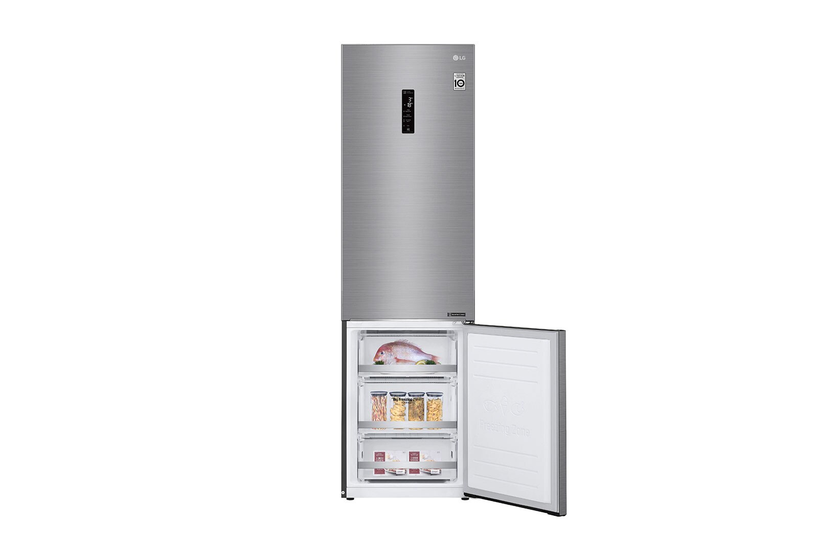 LG 2.03M 384L Kølefryseskab(Shiny Steel) - Energiklasse E, Door Cooling™ og Smart Diagnosis™ med Wi-Fi, GBB72PZDMN