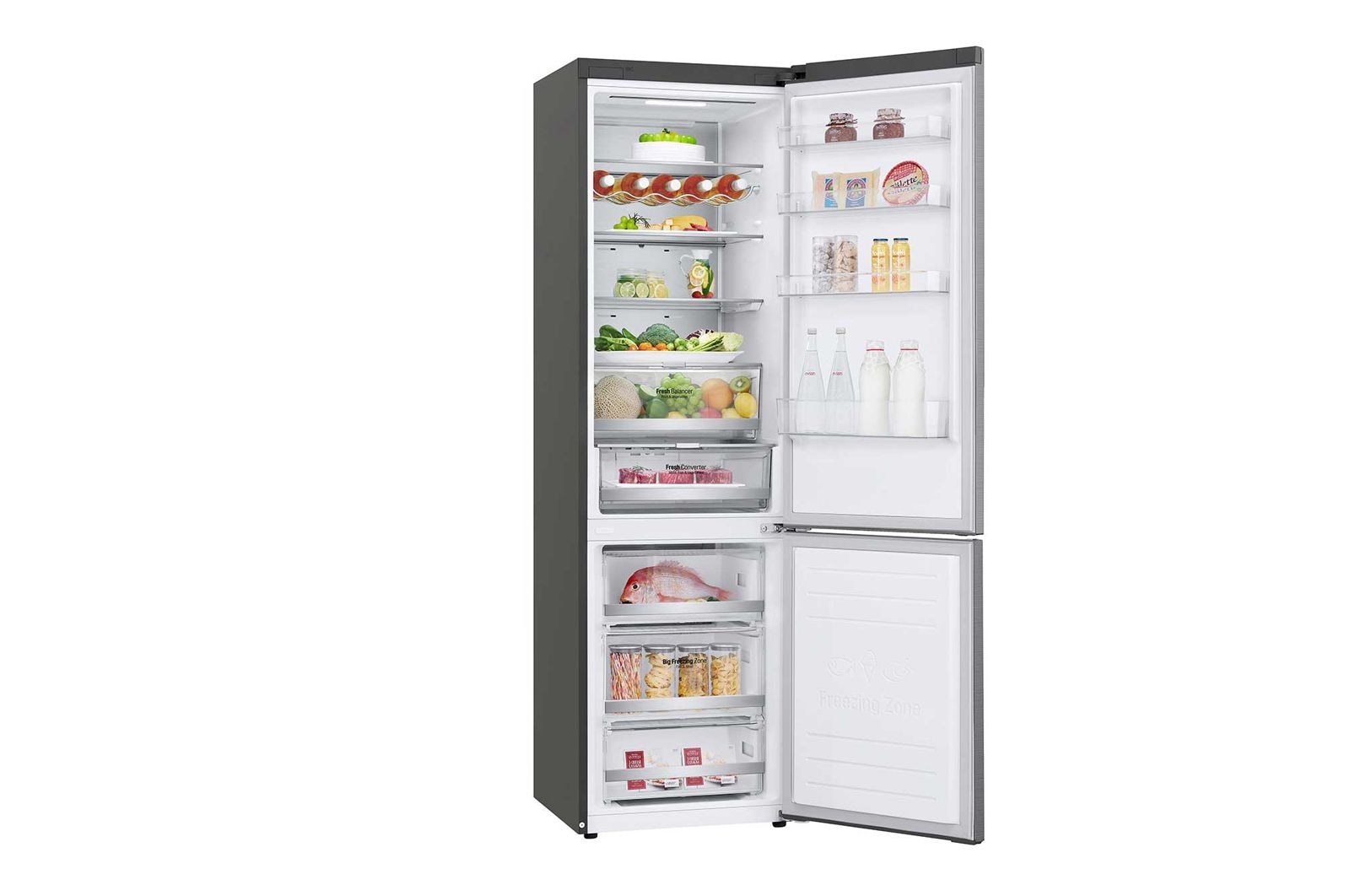 LG 2.03M 384L Kølefryseskab(Shiny Steel) - Energiklasse D, Door Cooling™ og Smart Diagnosis™ med Wi-Fi, GBB72PZUFN