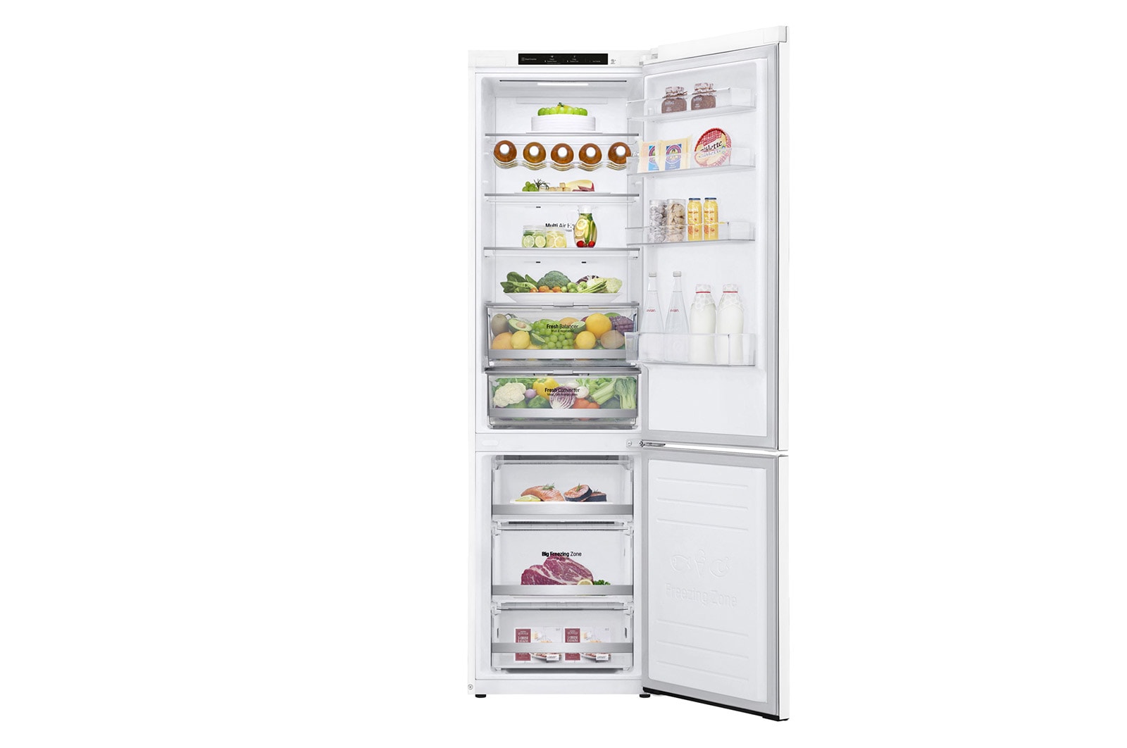 LG 2.03M 384L Kølefryseskab(Hvid) - Energiklasse D, Door Cooling™, GBB72SWEGN