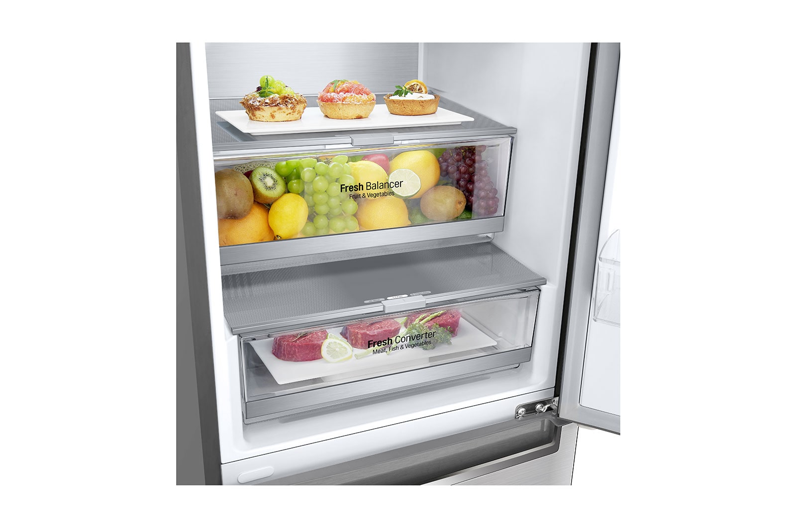 LG 2.03M 384L Kølefryseskab(Noble Steel) - Energiklasse D, Door Cooling™ og Smart Diagnosis™ med Wi-Fi, GBB92STAXP