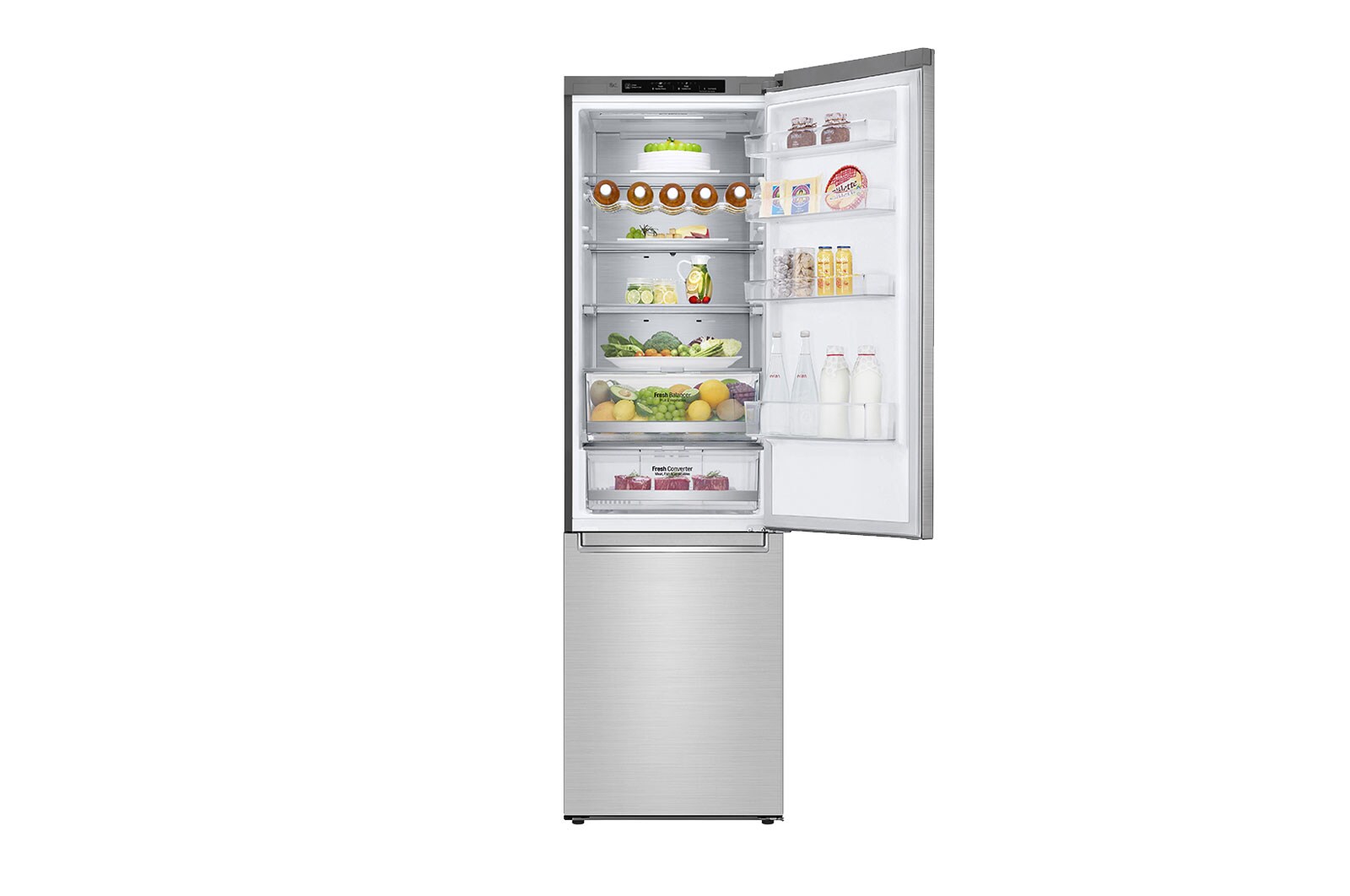 LG 2.03M 384L Kølefryseskab(Noble Steel) - Energiklasse D, Door Cooling™ og Smart Diagnosis™ med Wi-Fi, GBB92STAXP
