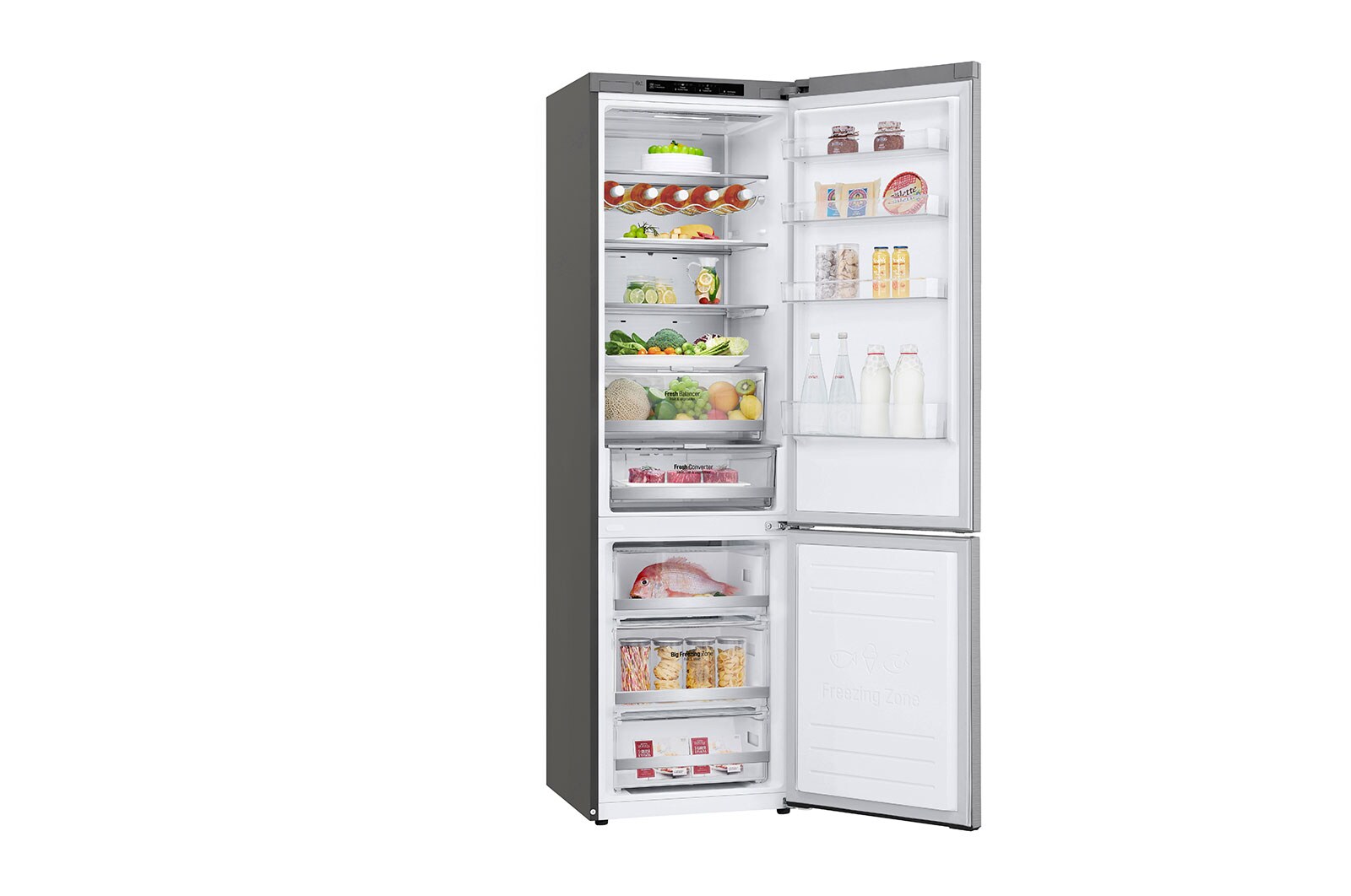 LG 2.03M 384L Kølefryseskab(Noble Steel) - Energiklasse D, Door Cooling™ og Smart Diagnosis™ med Wi-Fi, GBB92STAXP