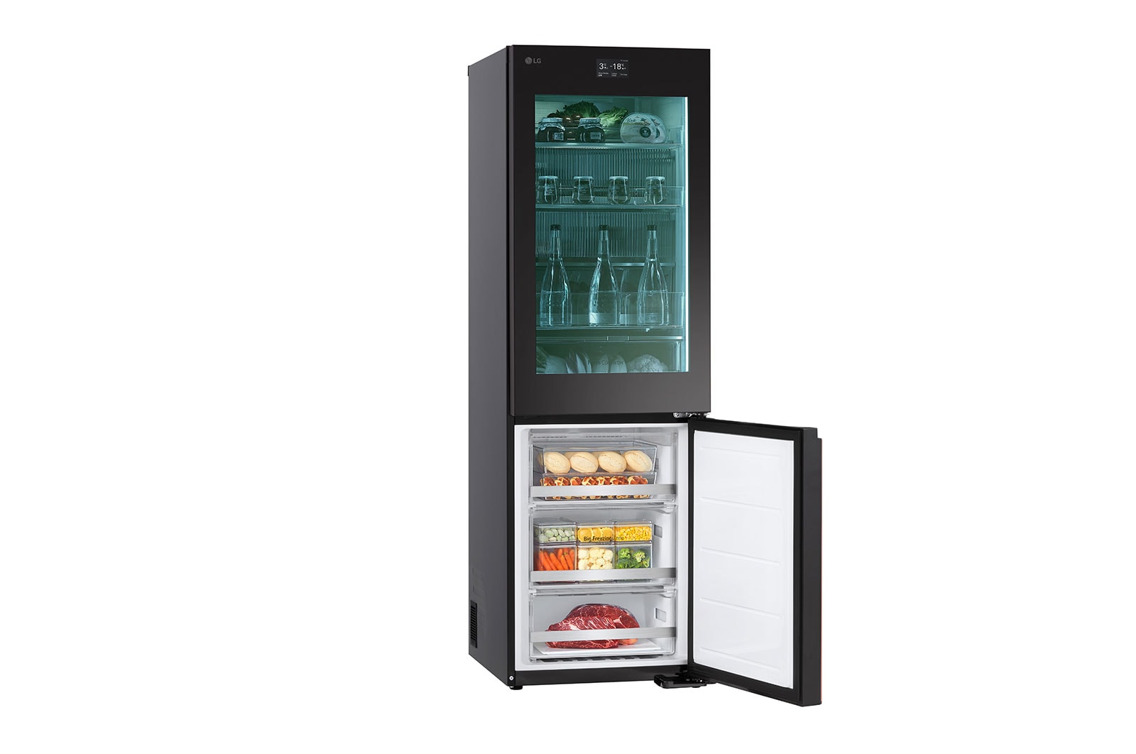 LG 186M 352L Kølefryseskab(Essence Black) - Energiklasse D, MoodUP™, InstaView™, Nature Fresh, Door Cooling+™ Smart Diagnosis™ med Wi-Fi, GBG719MDNN