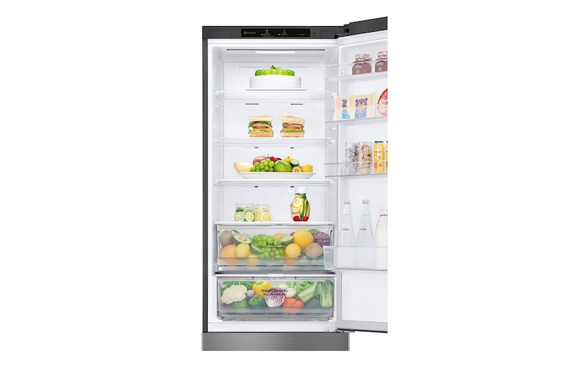 LG 2.03M 384L Kølefryseskab(Shiny Steel) - Energiklasse B, Nature Fresh, Door Cooling+™ og Smart Diagnosis™, GBP62PZNBC