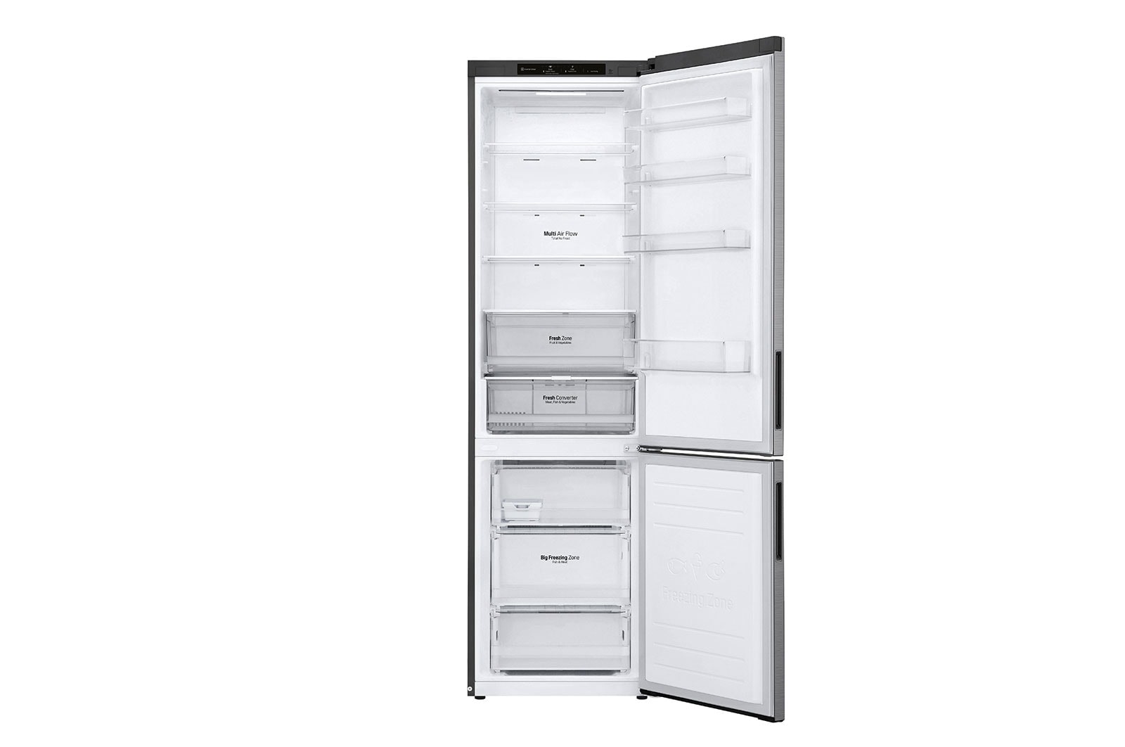 LG 2.03M 384L Kølefryseskab(Shiny Steel) - Energiklasse B, Nature Fresh, Door Cooling+™ og Smart Diagnosis™, GBP62PZNBC