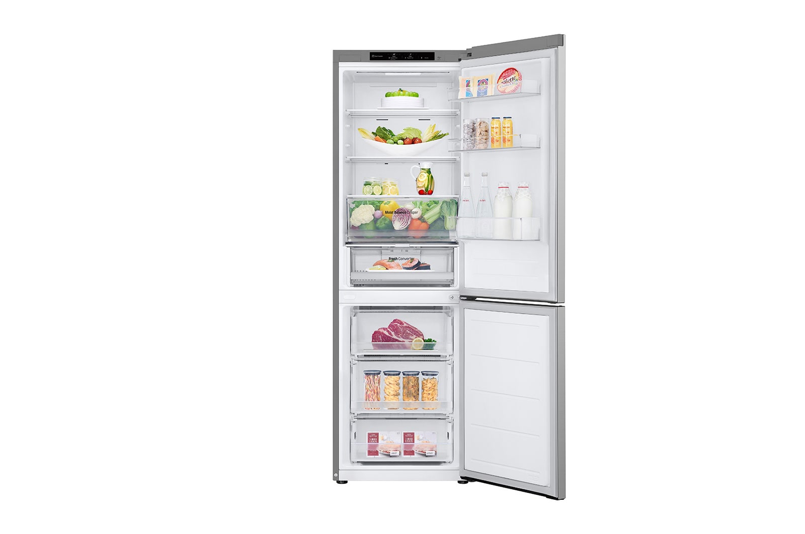 LG 1.86M 344L Kølefryseskab(Prime Silver) - Energiklasse E, Nature Fresh, Door Cooling+™ og Smart Diagnosis™, GBV3100EPY