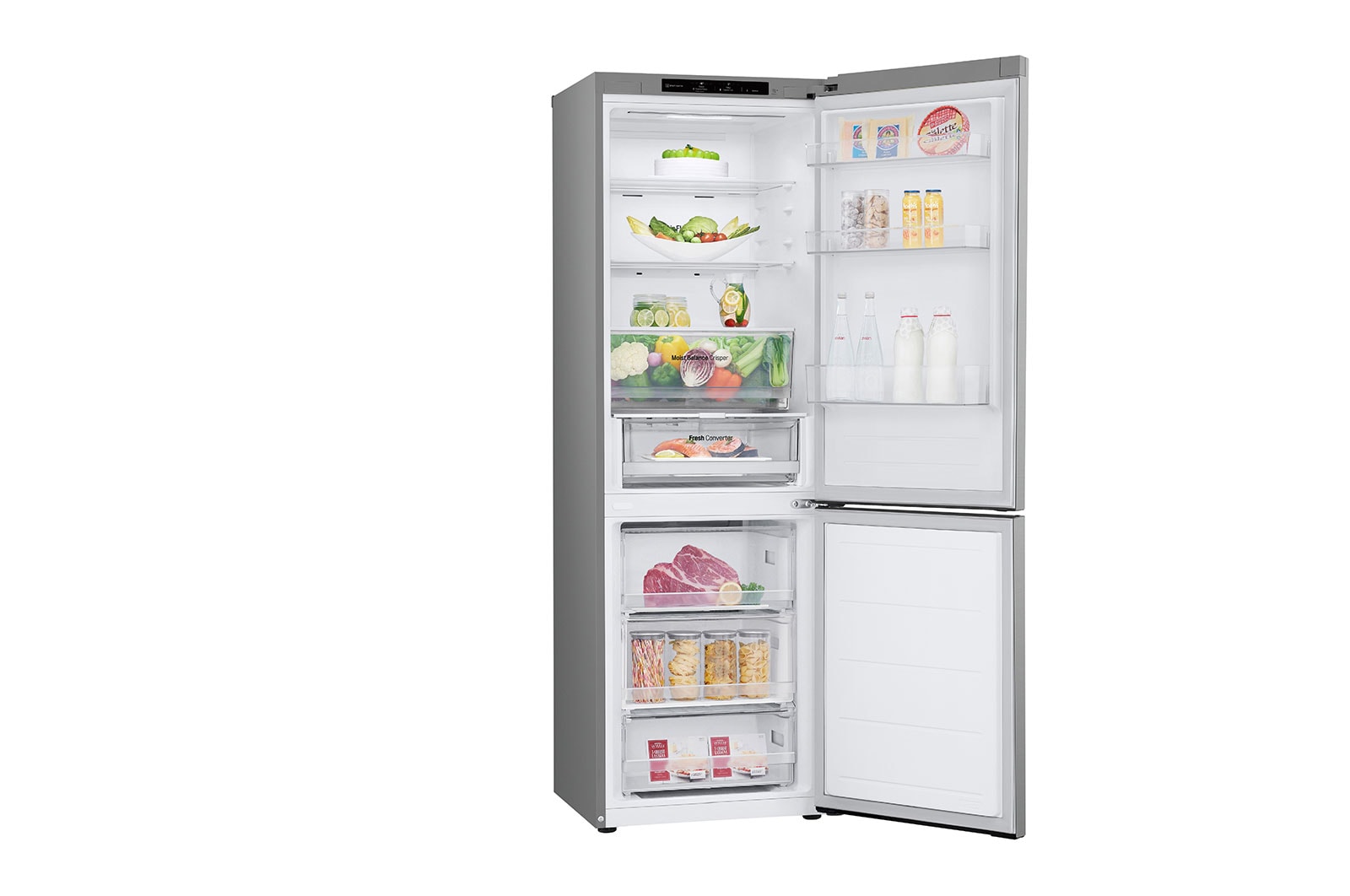 LG 1.86M 344L Kølefryseskab(Prime Silver) - Energiklasse E, Nature Fresh, Door Cooling+™ og Smart Diagnosis™, GBV3100EPY