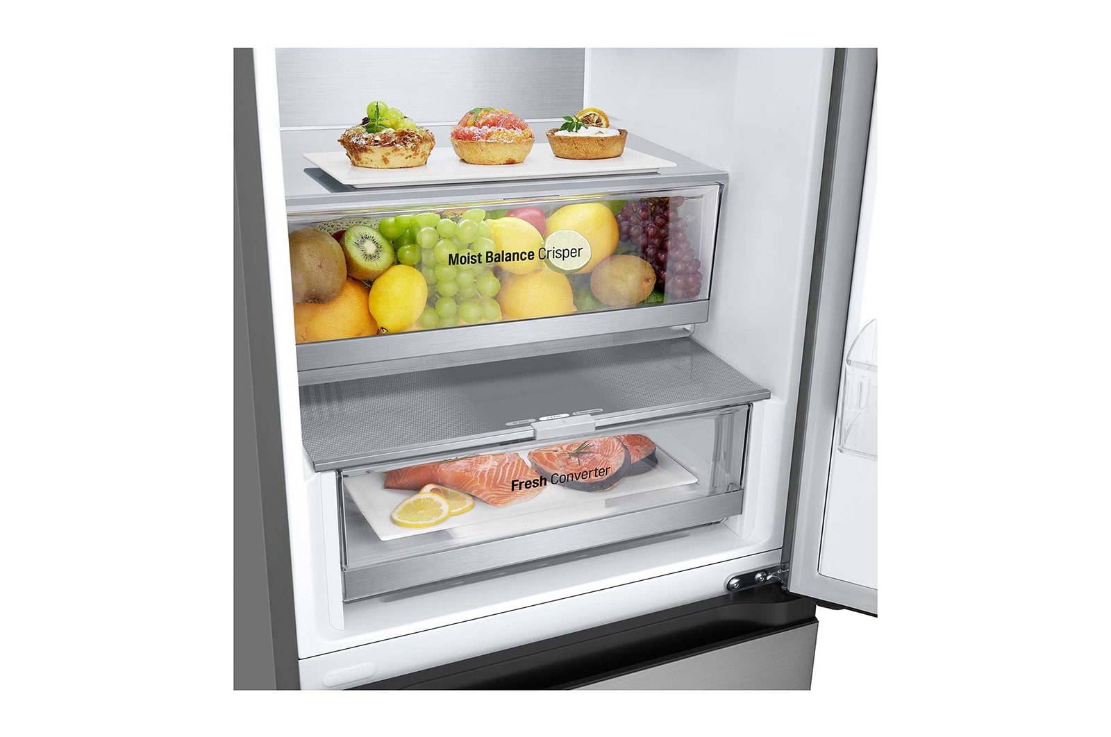 LG 1.86M 344L Kølefryseskab(Prime Silver) - Energiklasse D, Nature Fresh, Door Cooling+™ og Smart Diagnosis™ med Wi-Fi, GBV5150DPY