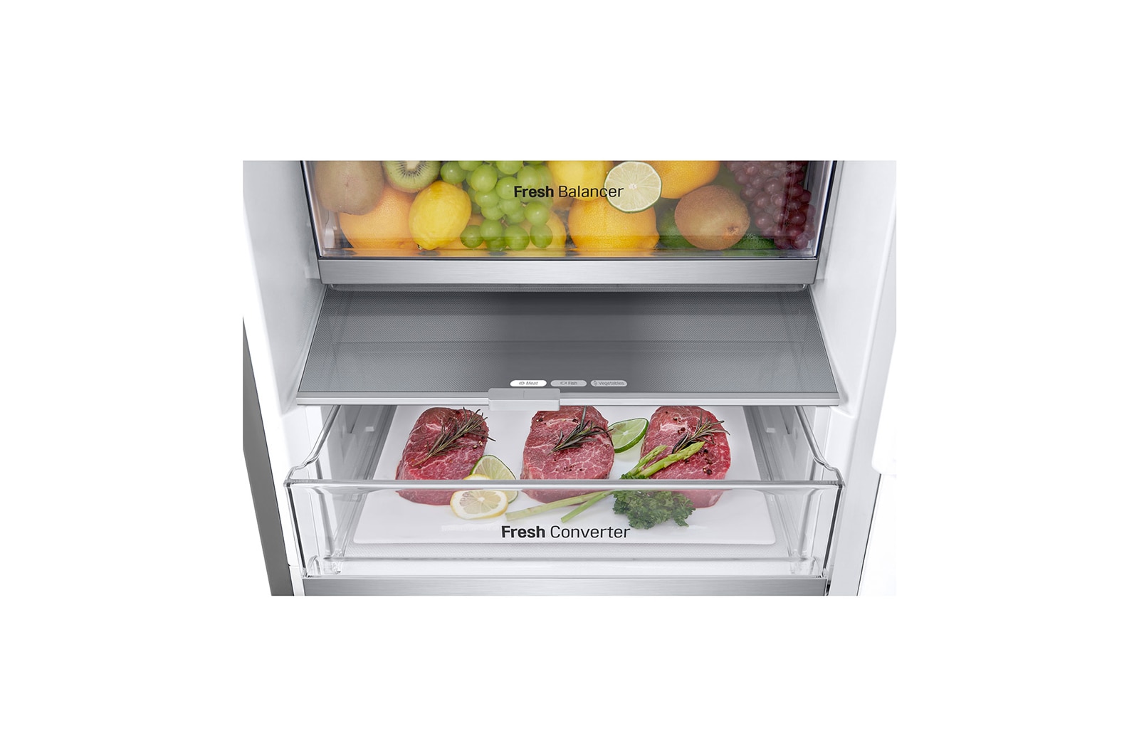 LG 2.03M 387L Kølefryseskab(Prime Silver) - Energiklasse C, Nature Fresh, Door Cooling+™ og Smart Diagnosis™, GBV7280CPY