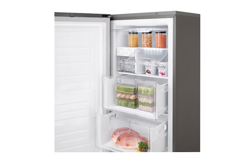 LG 323L Fritstående fryser (Shiny Steel) - Energiklasse F, Total No Frost og Smart Diagnosis™ med Wi-Fi, GF5237PZJZ1