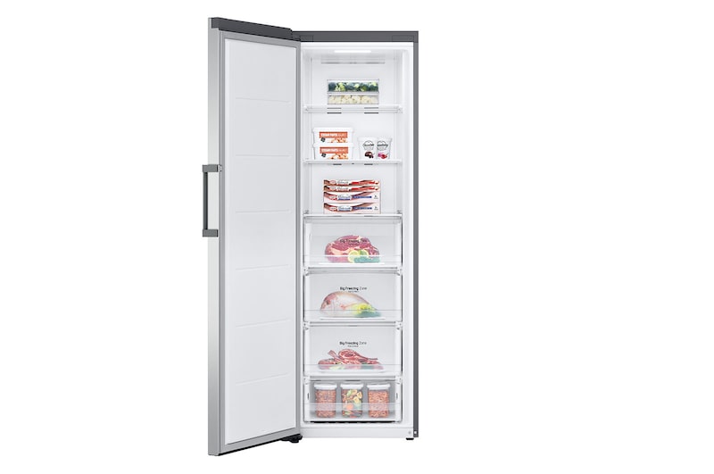 LG 324L Fritstående fryser (Shiny Steel) - Energiklasse E, Total No Frost, Express Freeze, Smart Diagnosis™ med Wi-Fi, GFE41PZGSZ