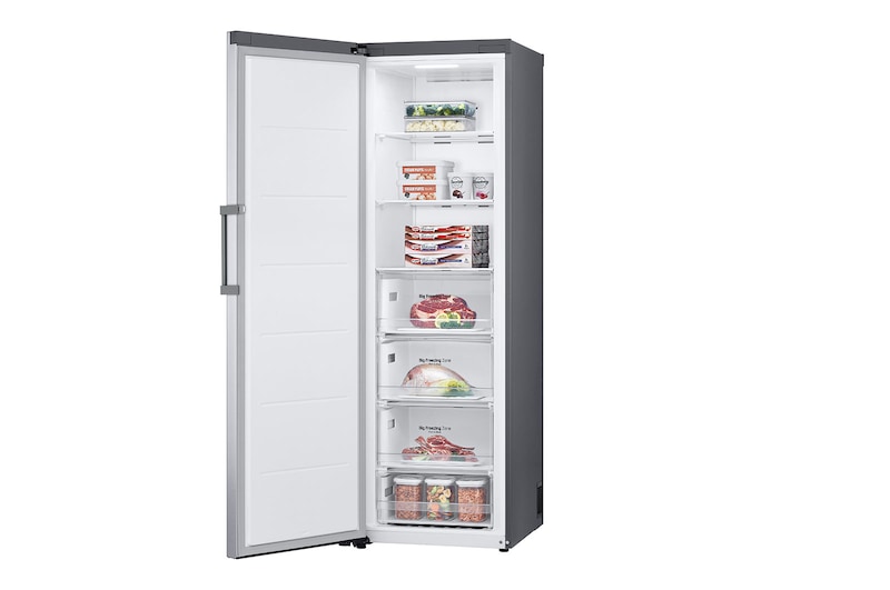 LG 324L Fritstående fryser (Shiny Steel) - Energiklasse E, Total No Frost, Express Freeze, Smart Diagnosis™ med Wi-Fi, GFE41PZGSZ