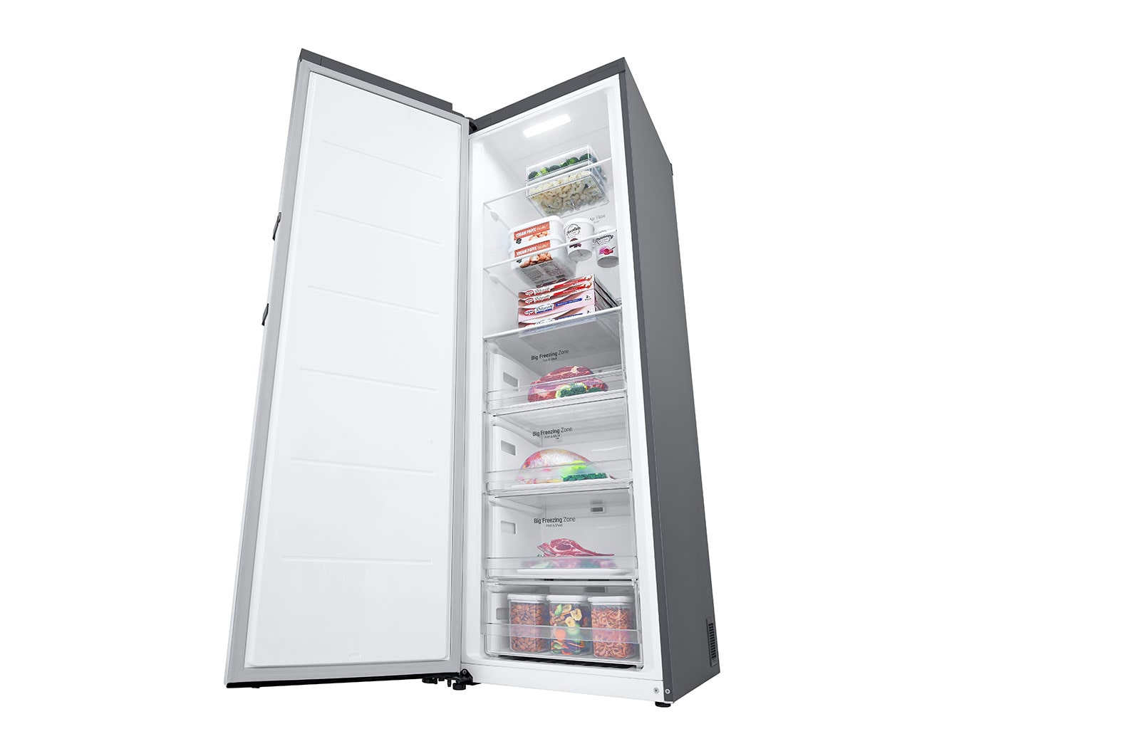 LG 324L Fritstående fryser (Shiny Steel) - Energiklasse E, Total No Frost, Express Freeze, Smart Diagnosis™ med Wi-Fi, GFE41PZGSZ