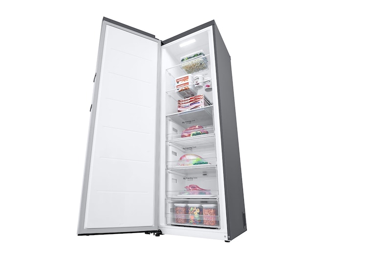 LG 324L Fritstående fryser (Shiny Steel) - Energiklasse E, Total No Frost, Express Freeze, Smart Diagnosis™ med Wi-Fi, GFE41PZGSZ