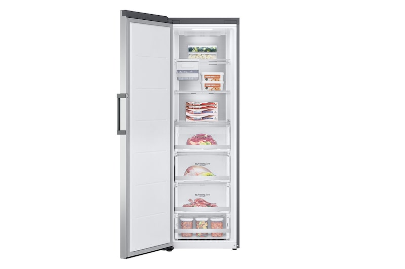 LG 324L Fritstående fryser (Shiny Steel) - Energiklasse E, Total No Frost, Express Freeze, Smart Diagnosis™ med Wi-Fi, GFE61PZCSZ
