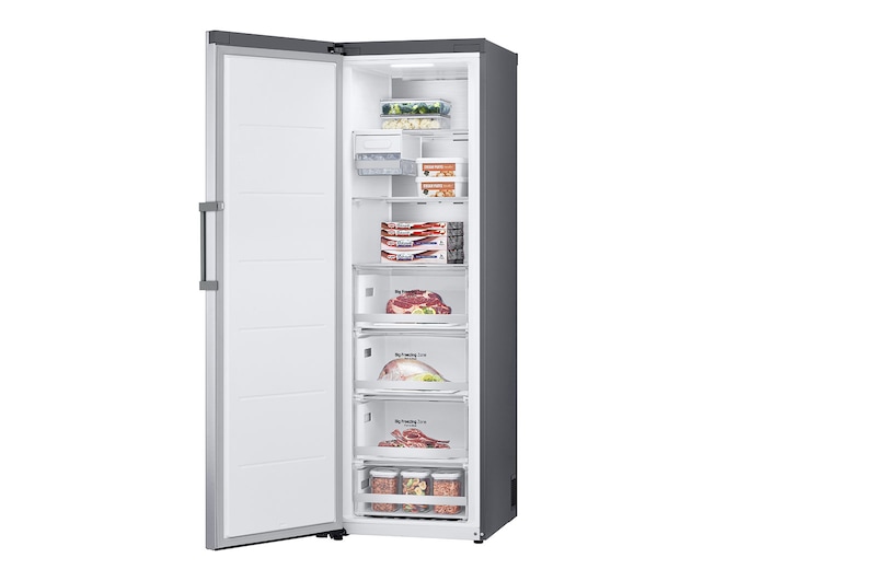 LG 324L Fritstående fryser (Shiny Steel) - Energiklasse E, Total No Frost, Express Freeze, Smart Diagnosis™ med Wi-Fi, GFE61PZCSZ